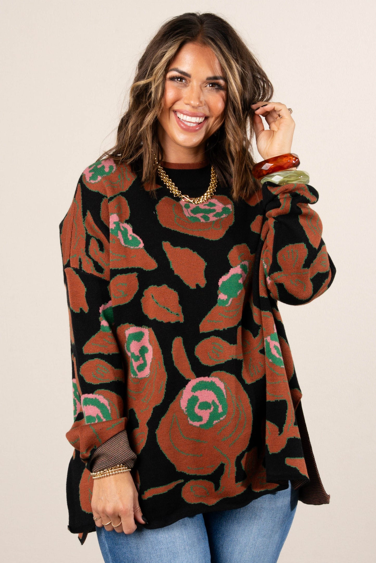 Fall Refresh Floral Knit Drop Shoulder Sweater