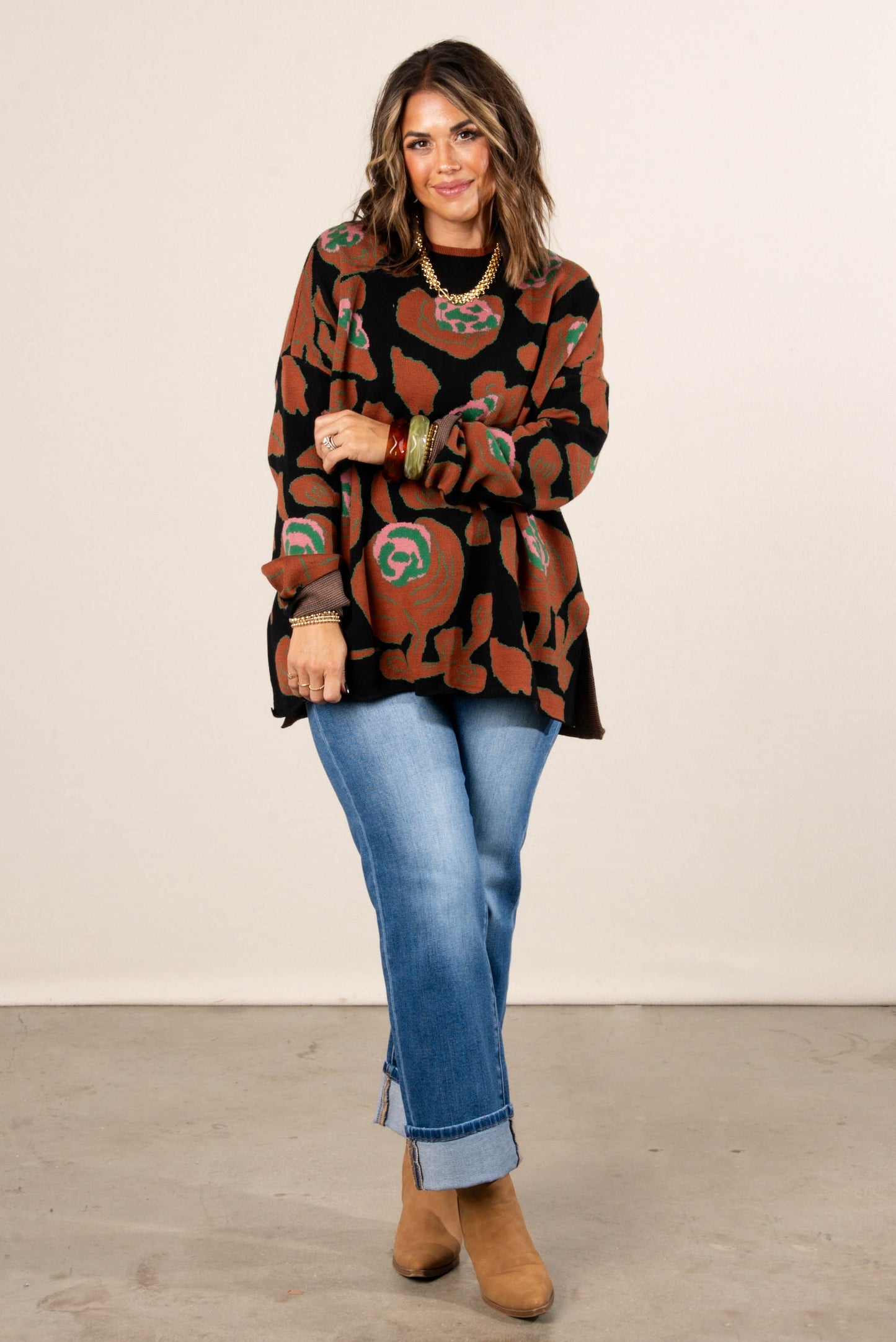 Fall Refresh Floral Knit Drop Shoulder Sweater