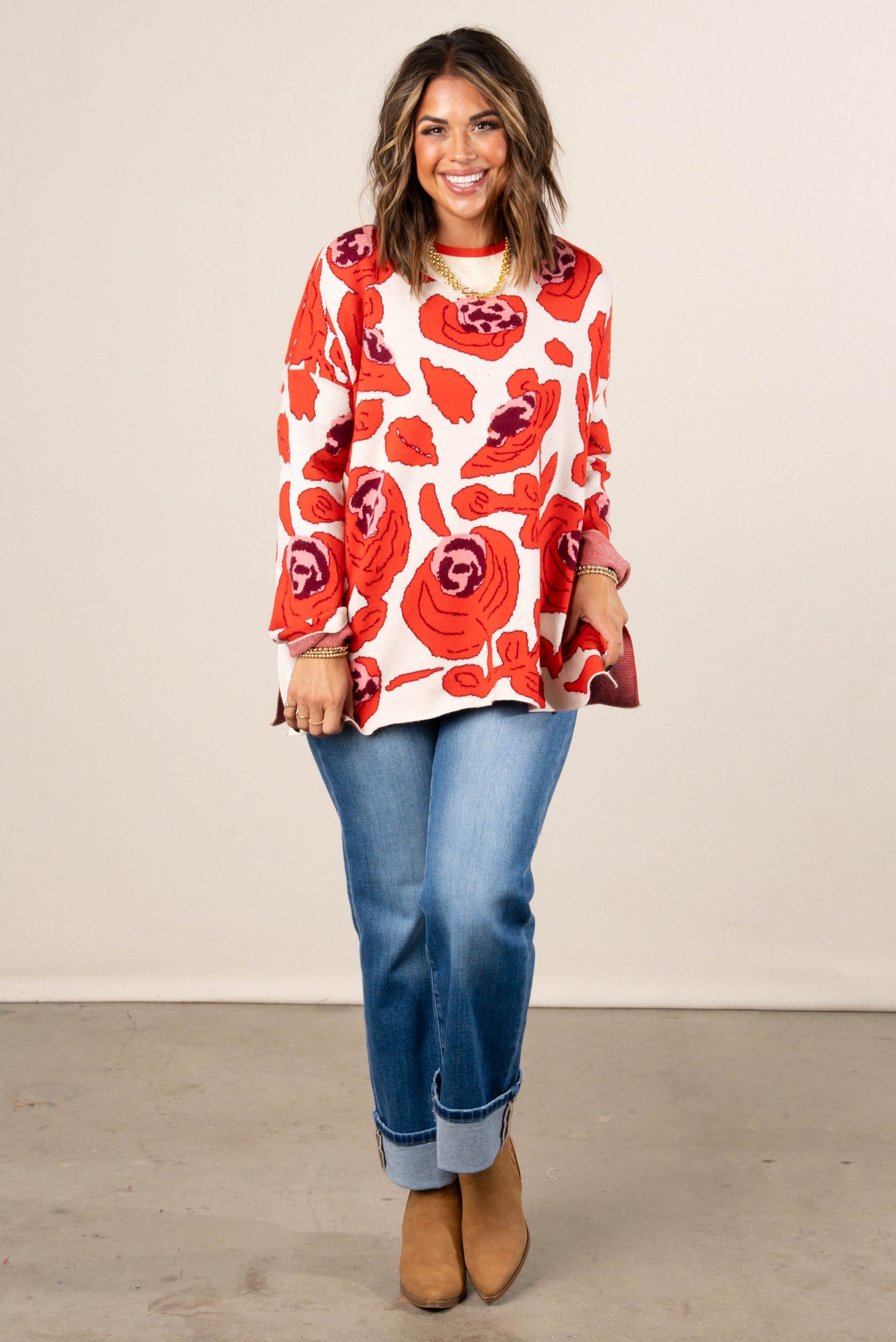 Fall Refresh Floral Knit Drop Shoulder Sweater