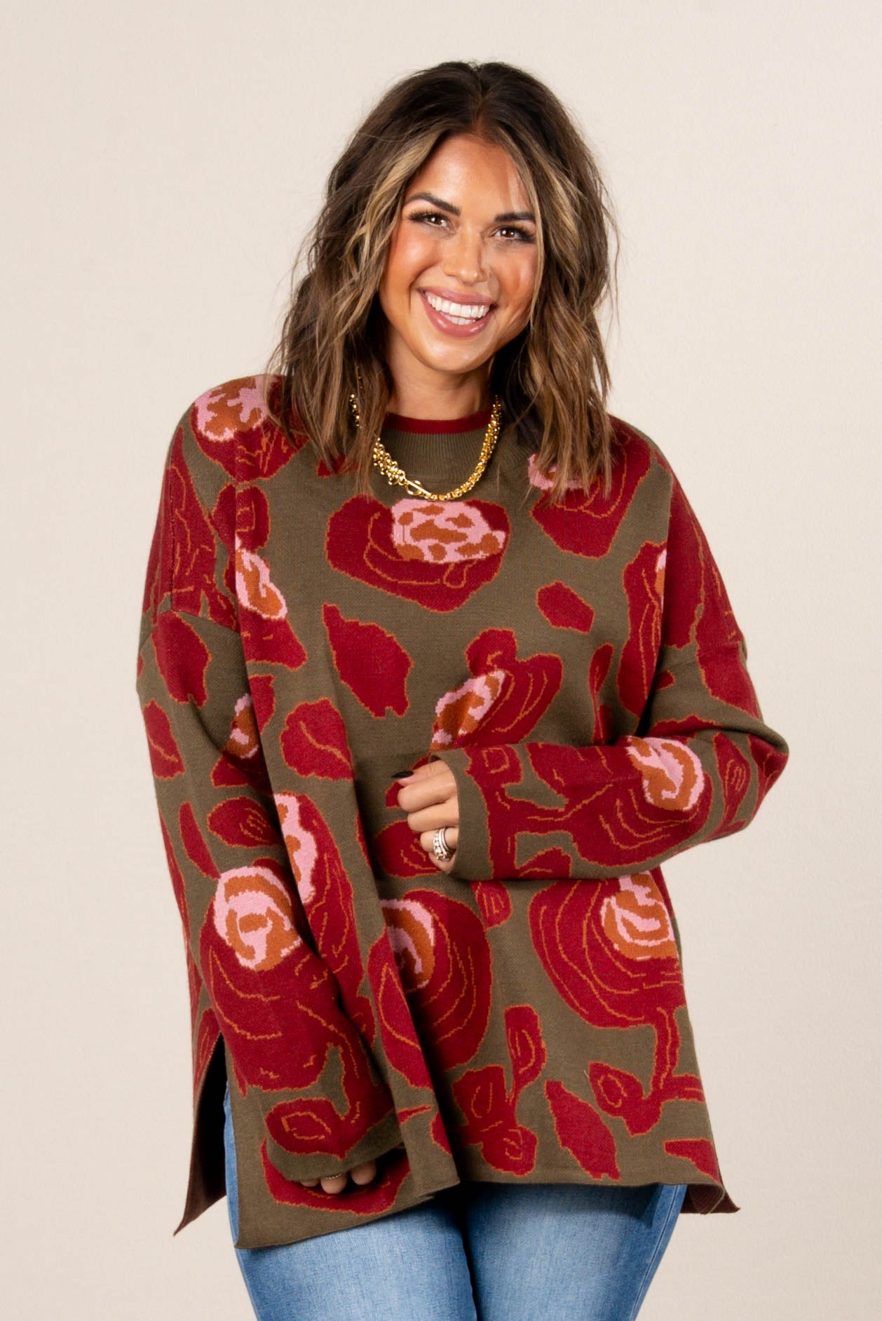 Fall Refresh Floral Knit Drop Shoulder Sweater