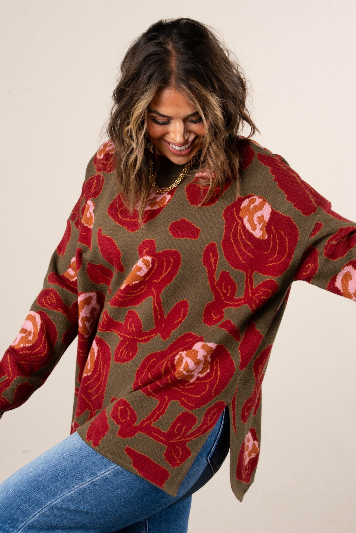 Fall Refresh Floral Knit Drop Shoulder Sweater