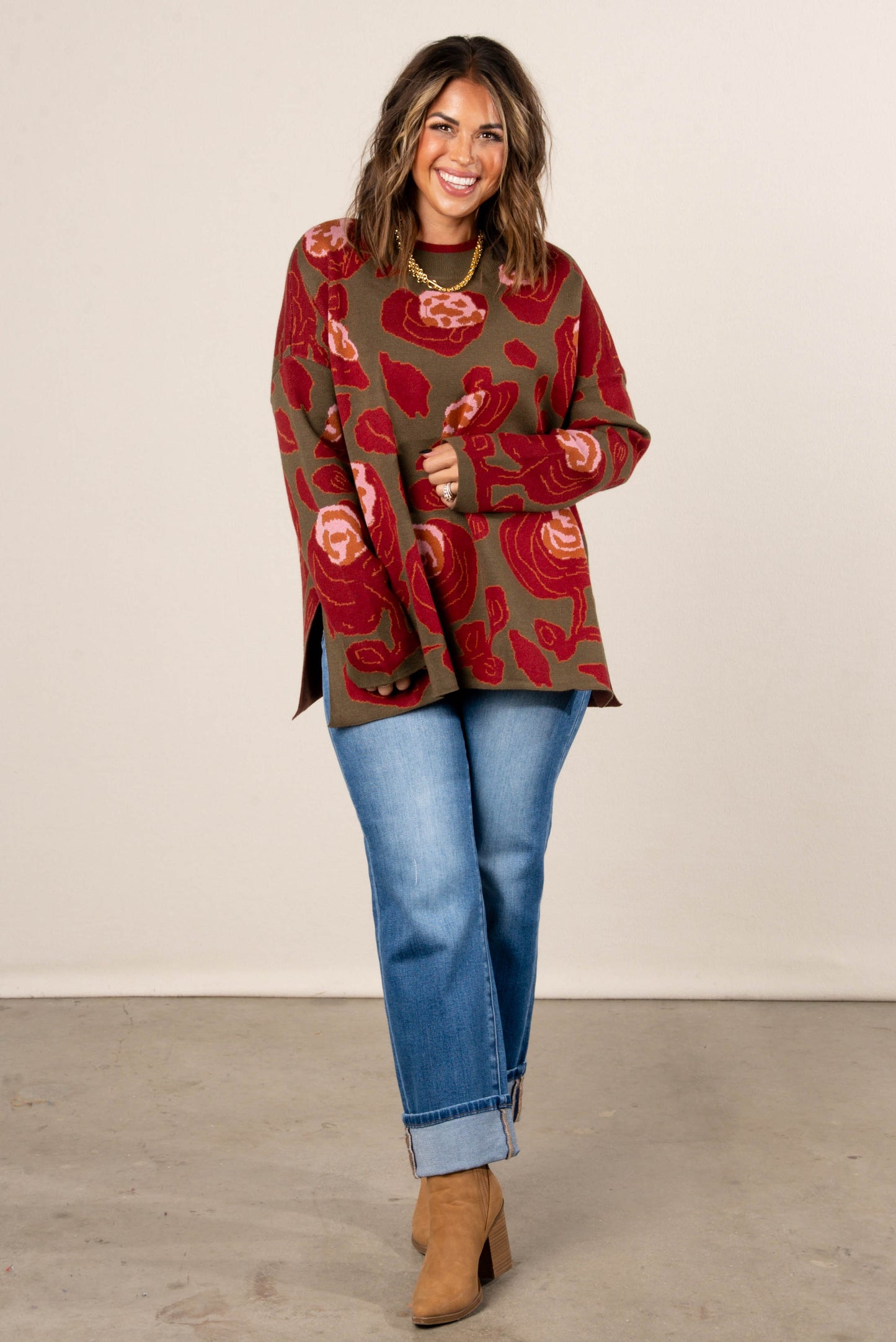 Fall Refresh Floral Knit Drop Shoulder Sweater