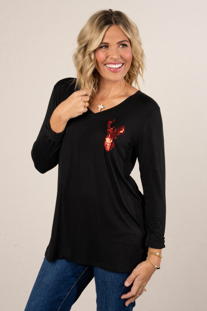 Rudolph Sequined Reindeer Top
