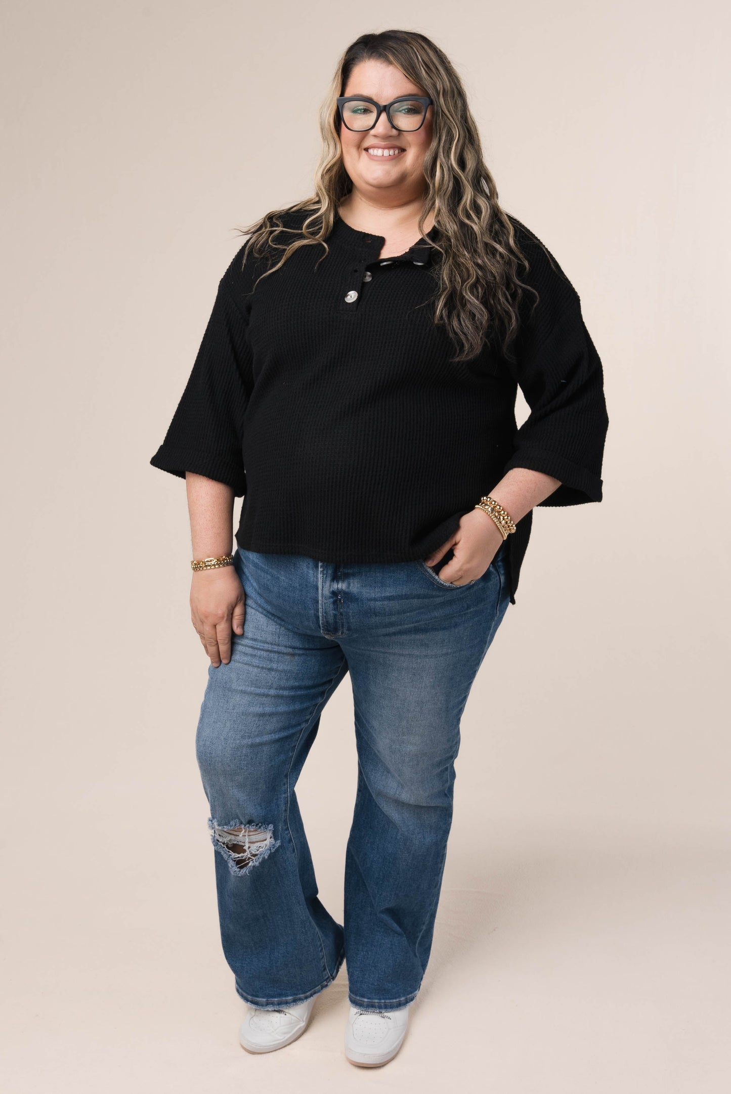 Waffle Knit Henley Top *Final Sale*