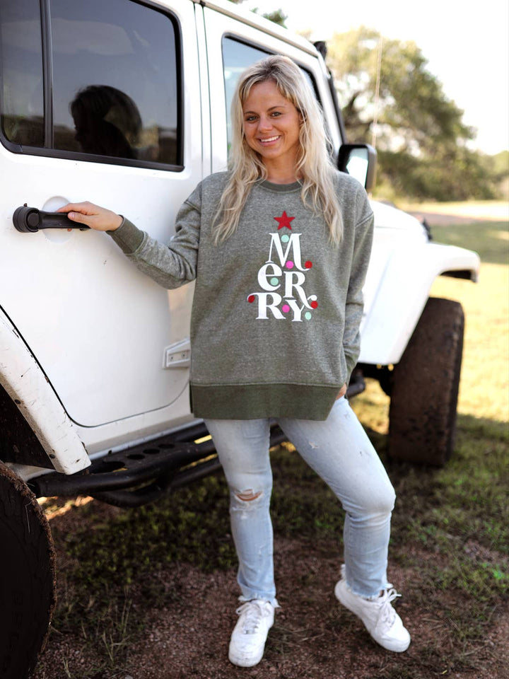 Merry Tree Graphic Burnout Sweatshirt