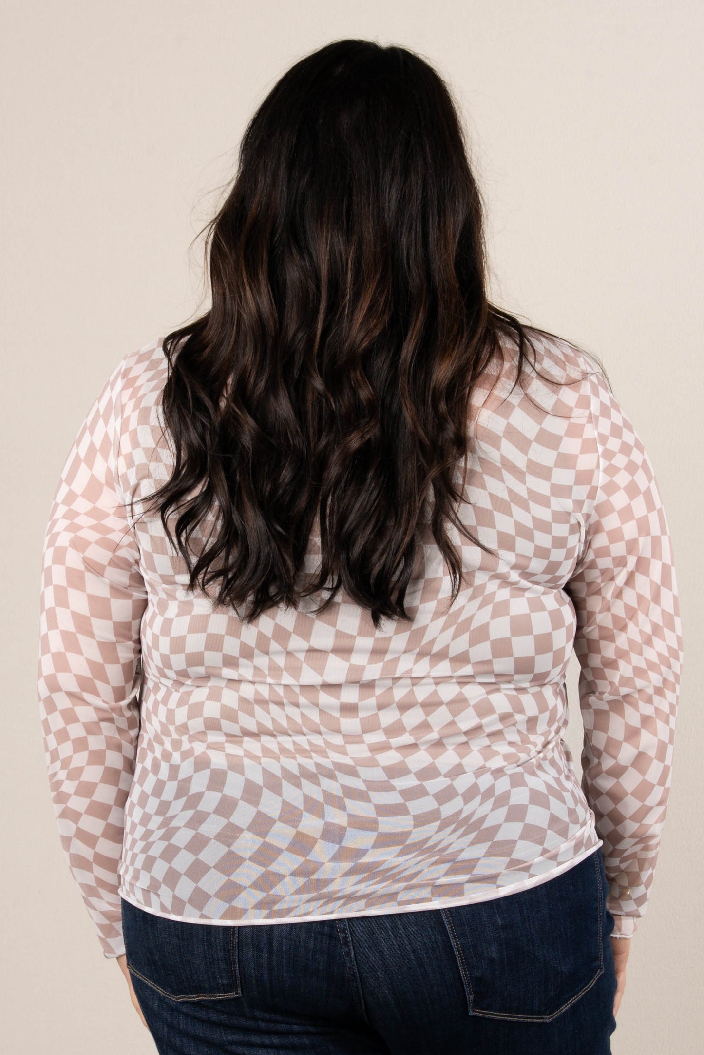 City Chic Sheer Checkered Mesh Top