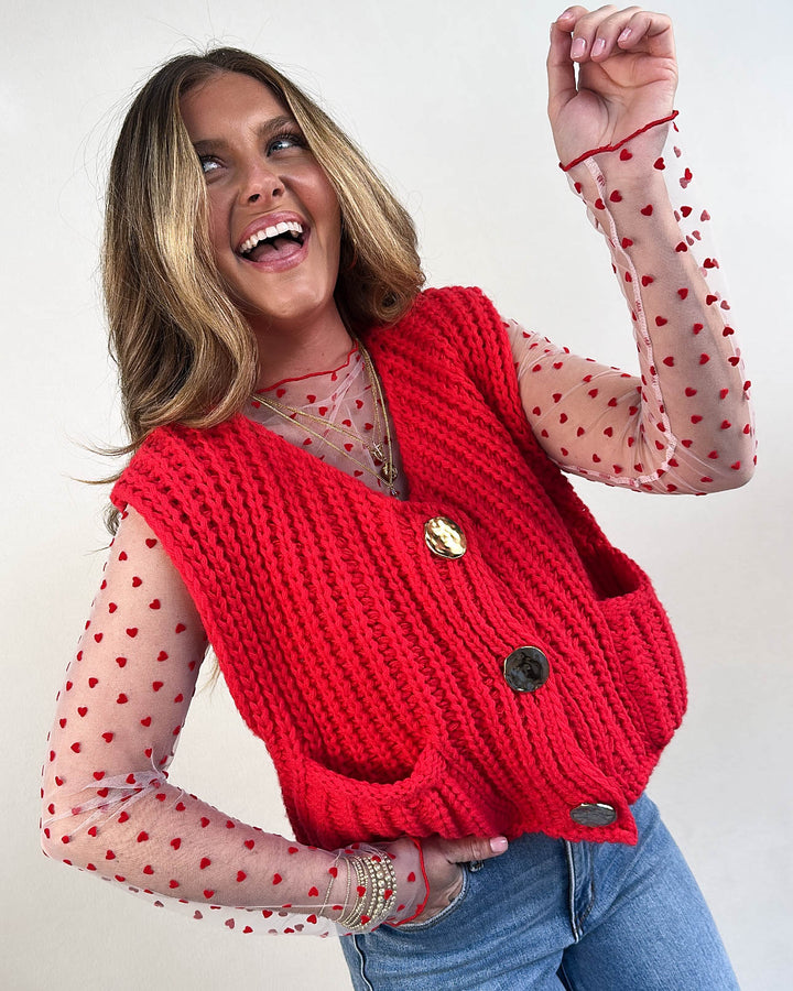 Love Notes Sheer Raised Heart Mesh Top