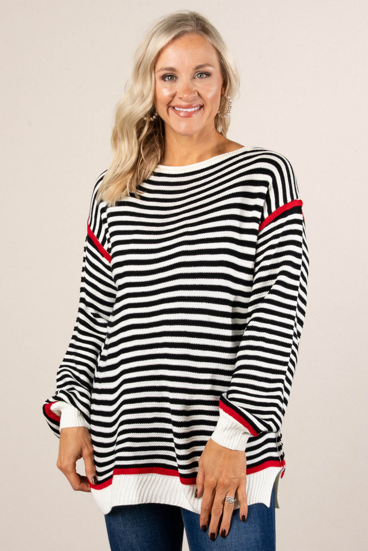 Coastal Comfy Striped Contrast Trim Sweater