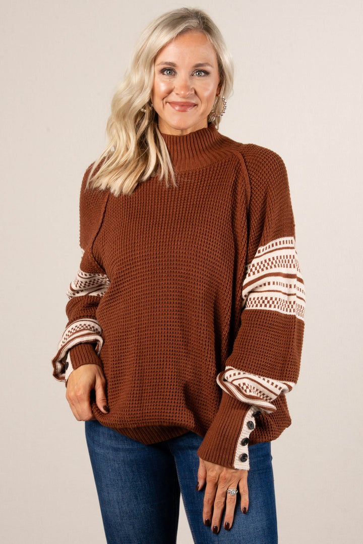 Lambert Cove Mixed Knit Button Cuff Sweater