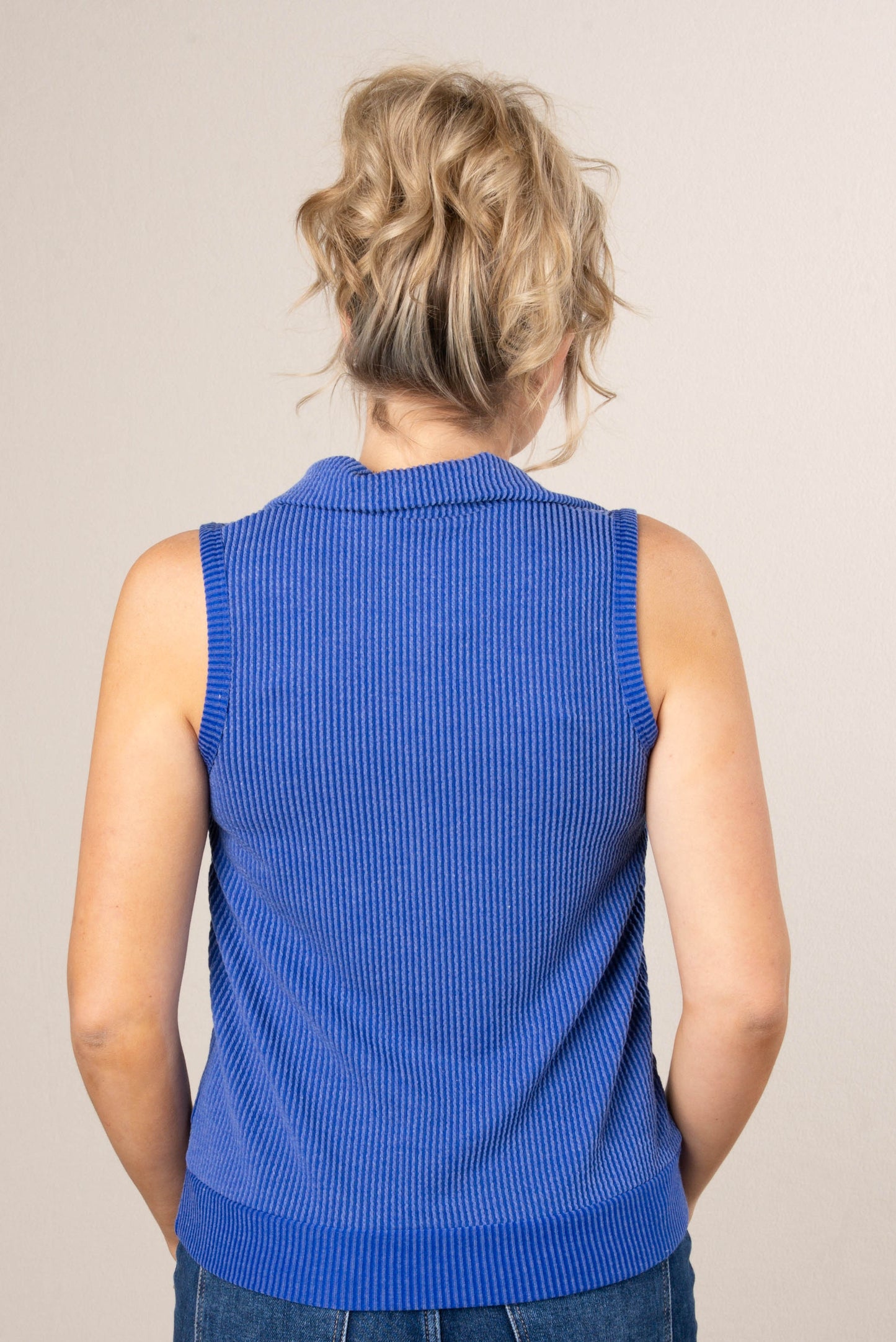 Ribbed Half Zip Sleeveless Top