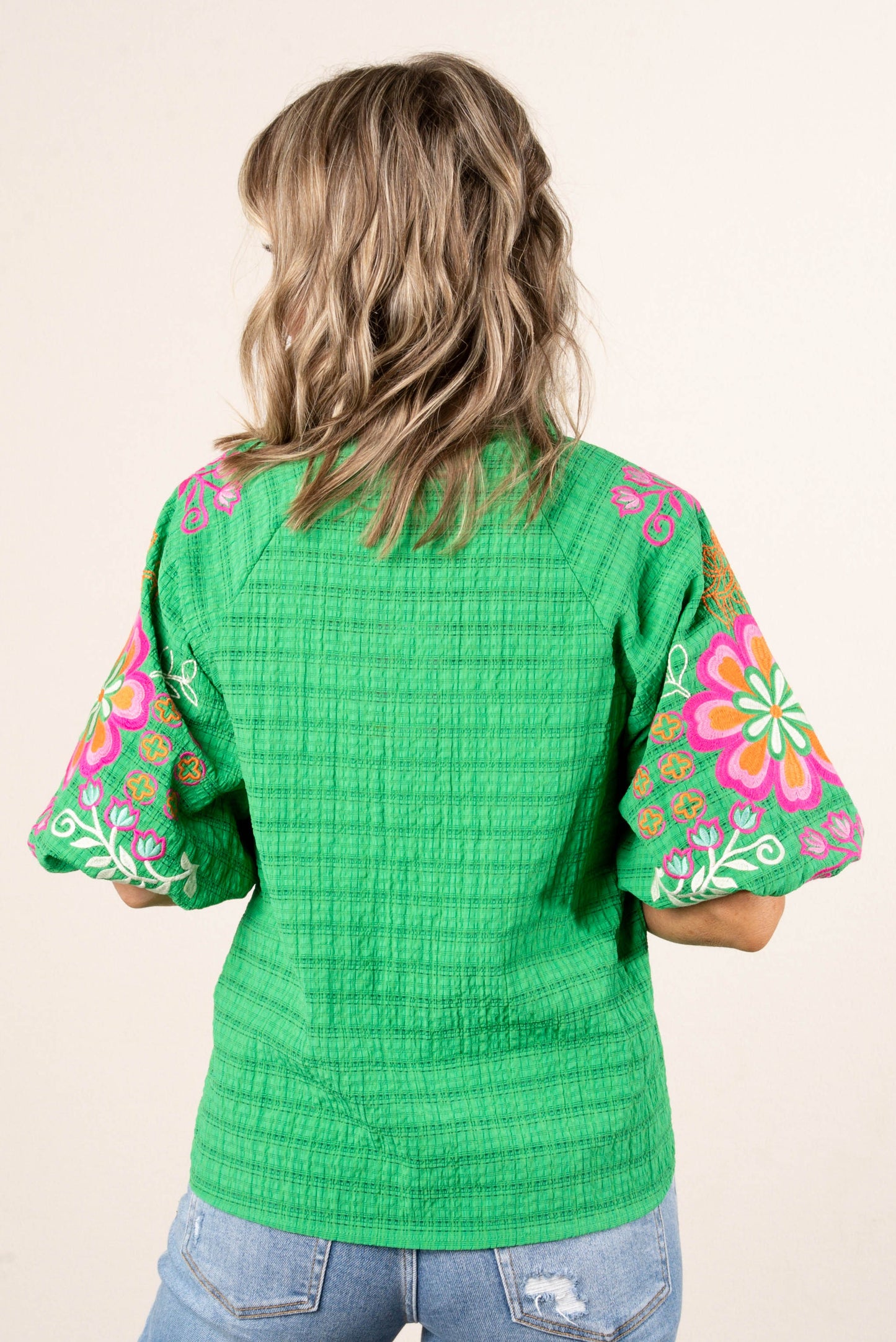 Textured Embroidered Sleeve Top