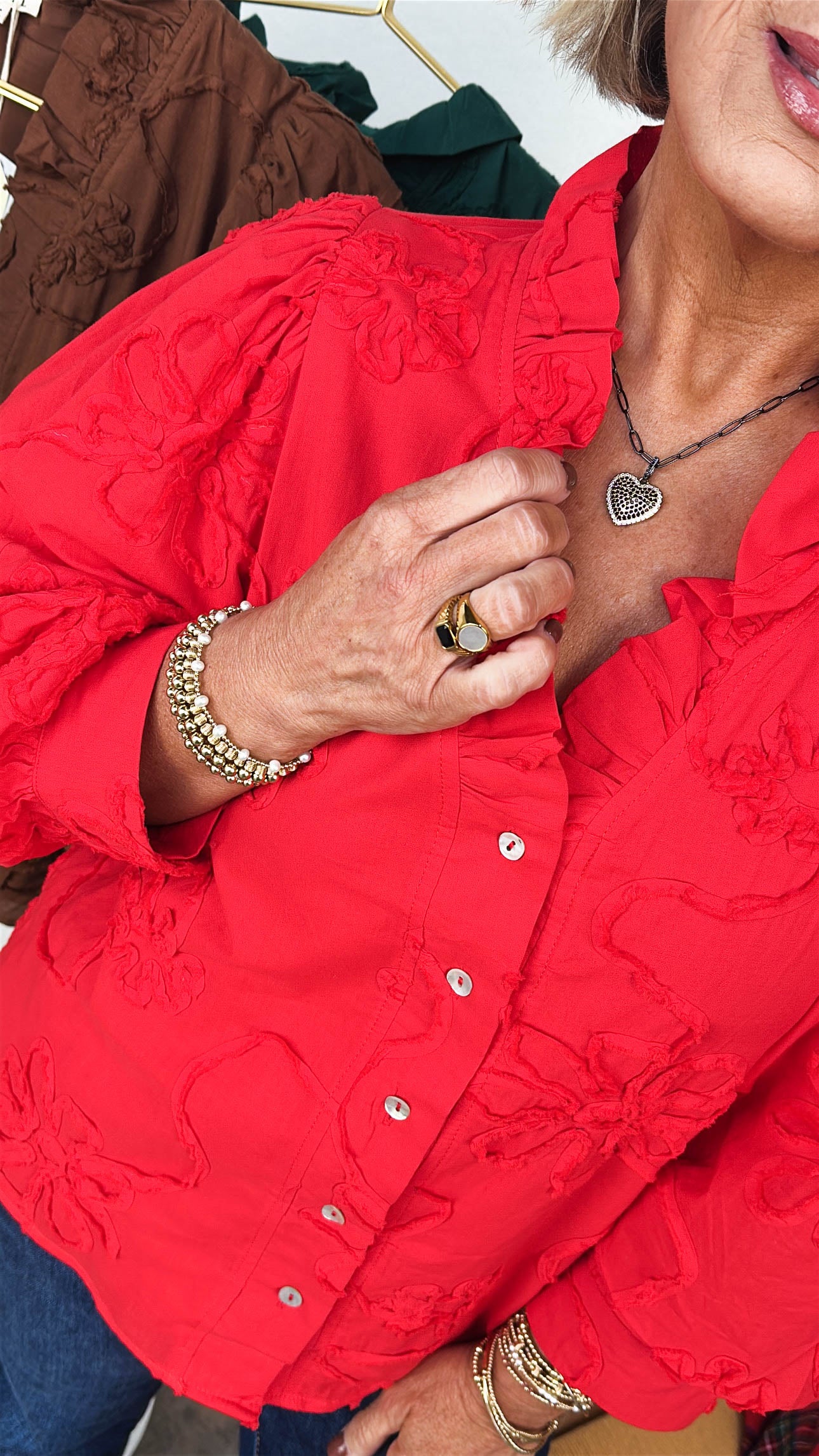 Rosemary Floral Embroidered Ruffle Neck Blouse