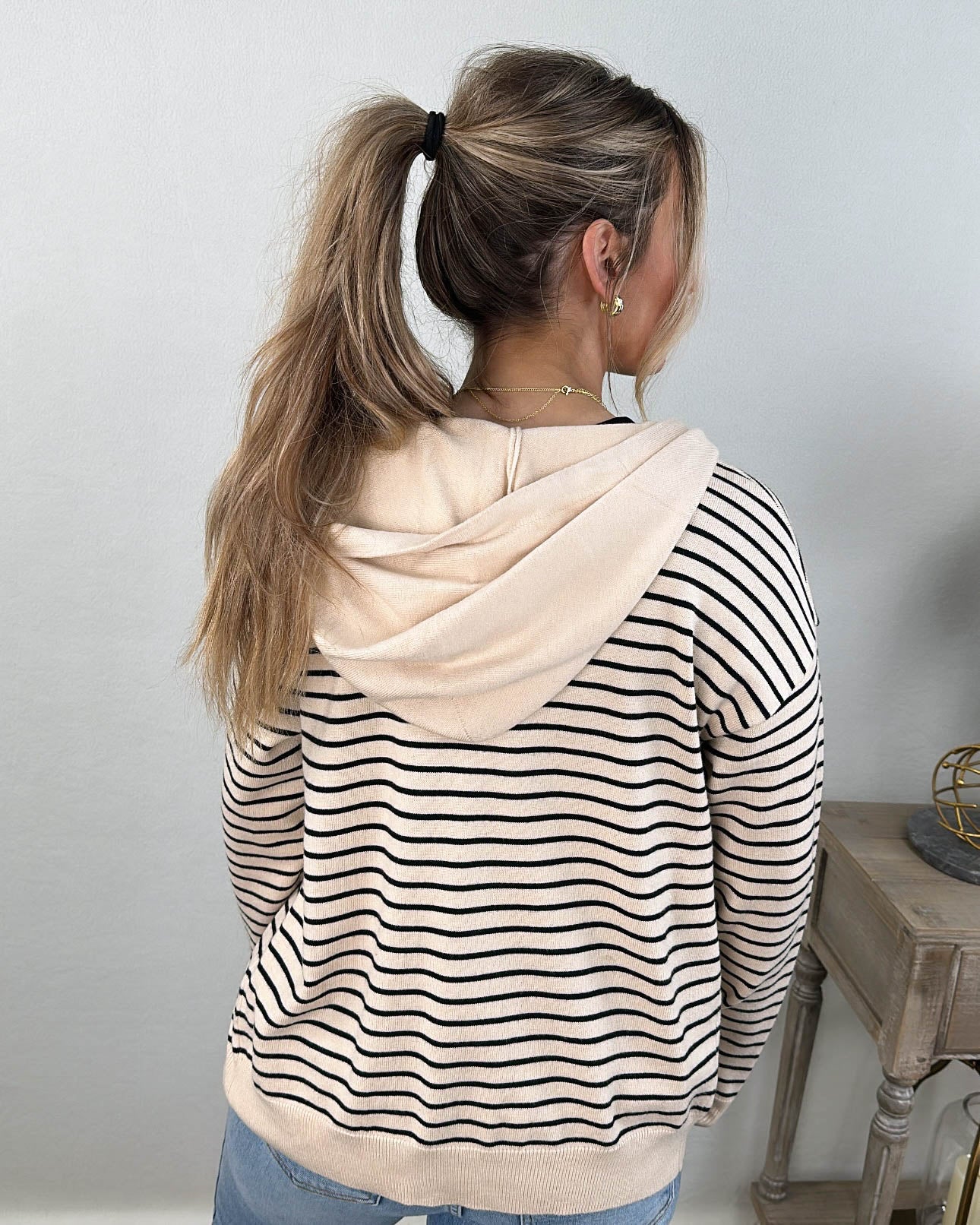 Clover Striped Zip Up Hooded Sweater