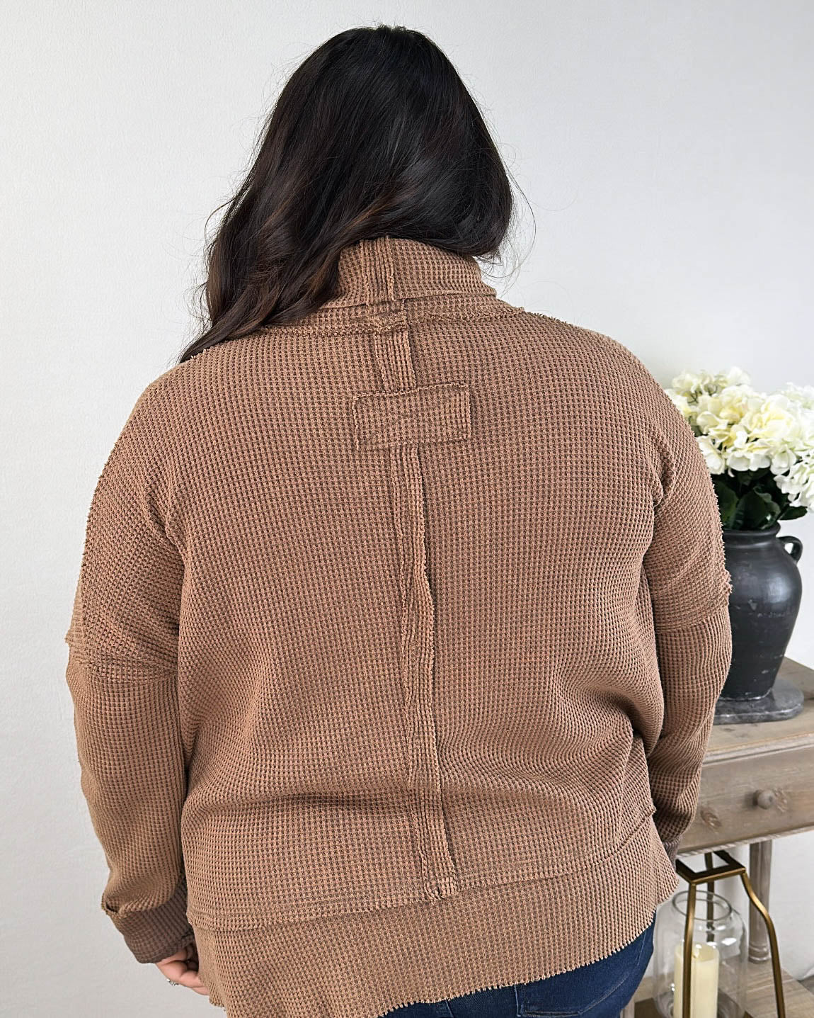 Constance Waffle Knit Raw Seamed Turtleneck Top