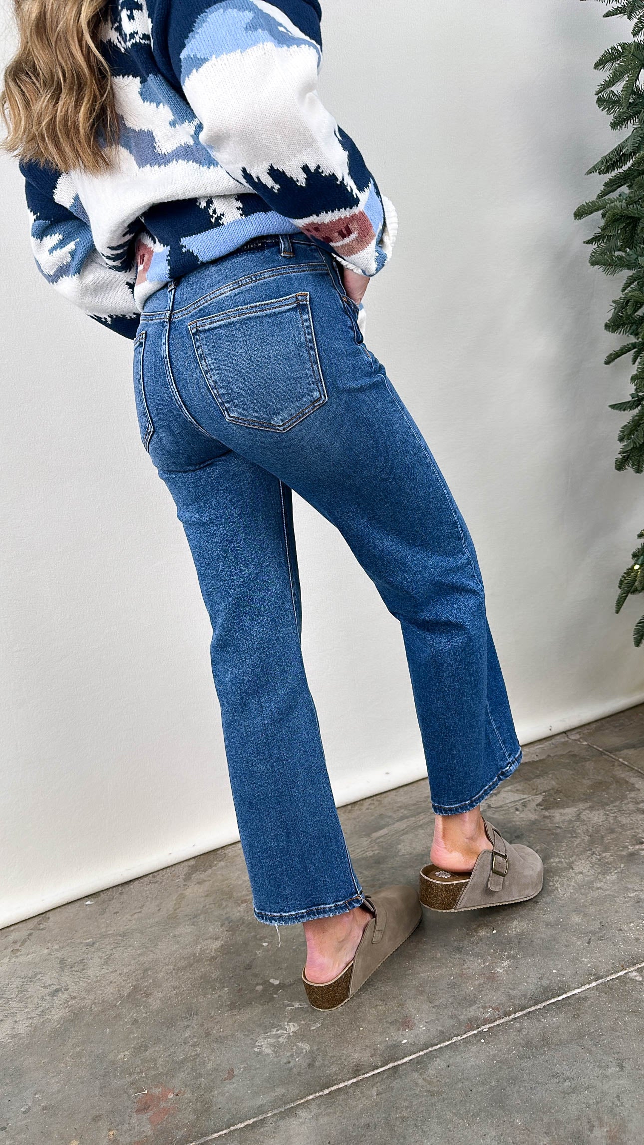 Risen Denim | Dylan Mid Rise Tummy Control Crop Wide Leg Jeans