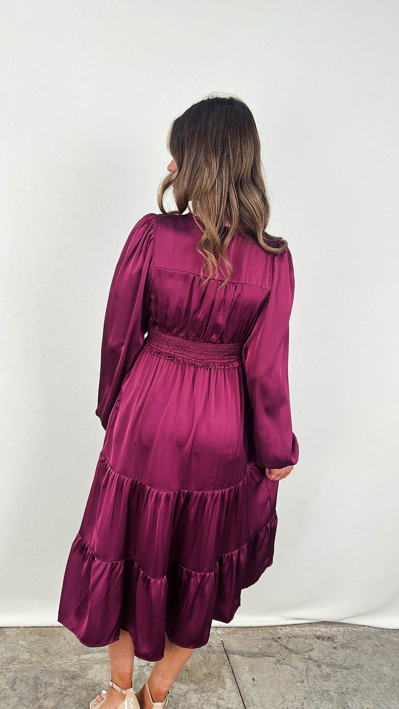 Heart's Desire Satin Tiered Midi Dress