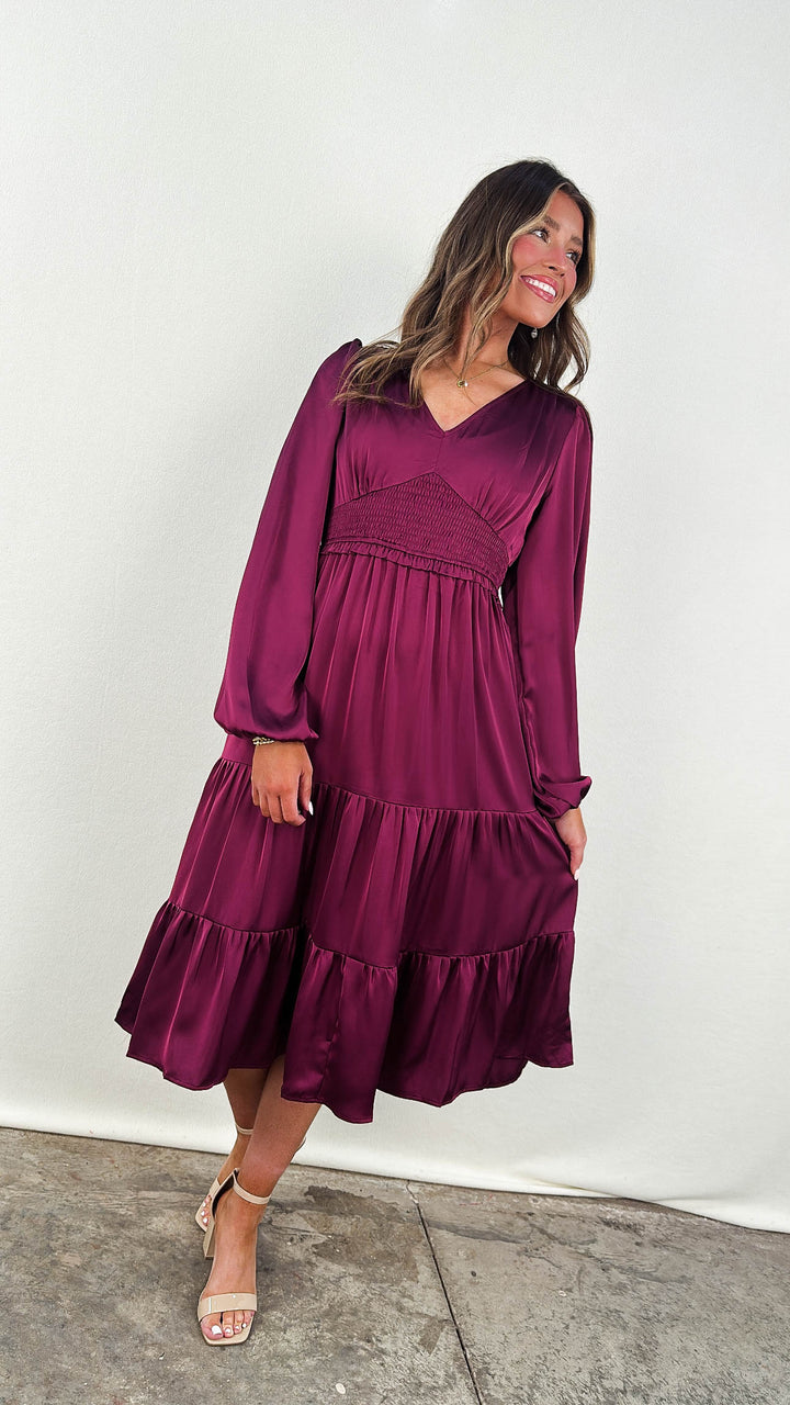 Heart's Desire Satin Tiered Midi Dress