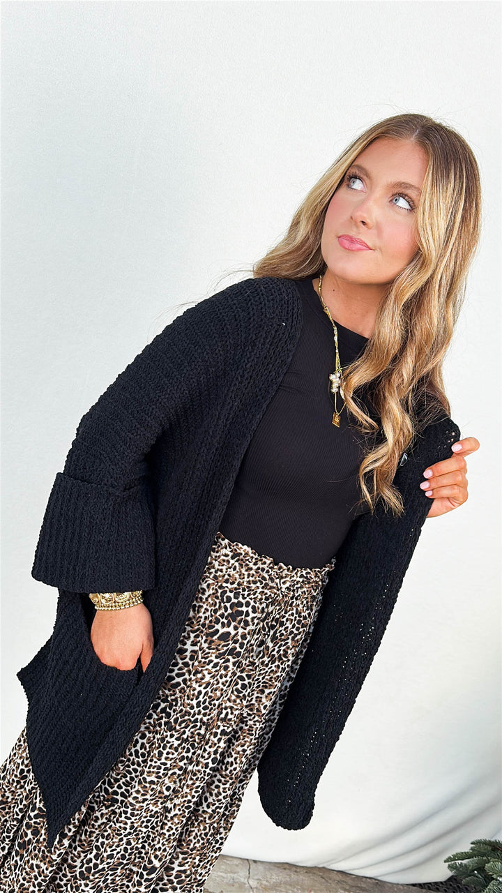 Velvet Vibes Chenille Knit Open Front Cardigan