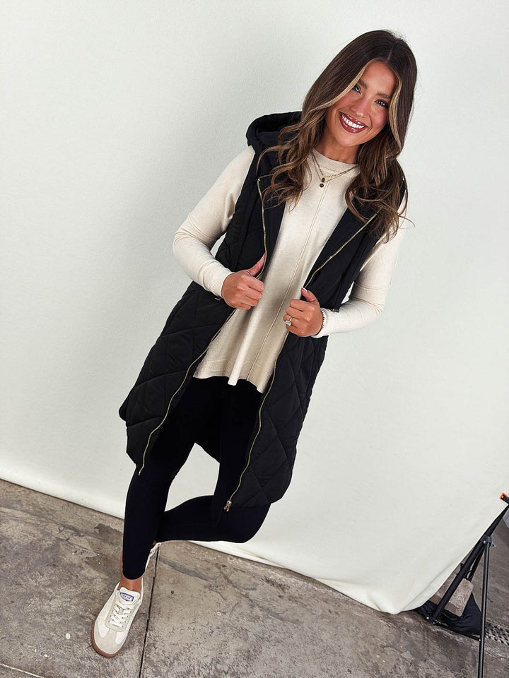 The Berkshire Quilted Hooded Long Vest
