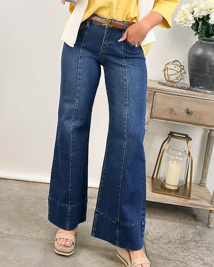 Risen Denim | Brooks Mid Rise Tummy Control Wide Leg Jeans