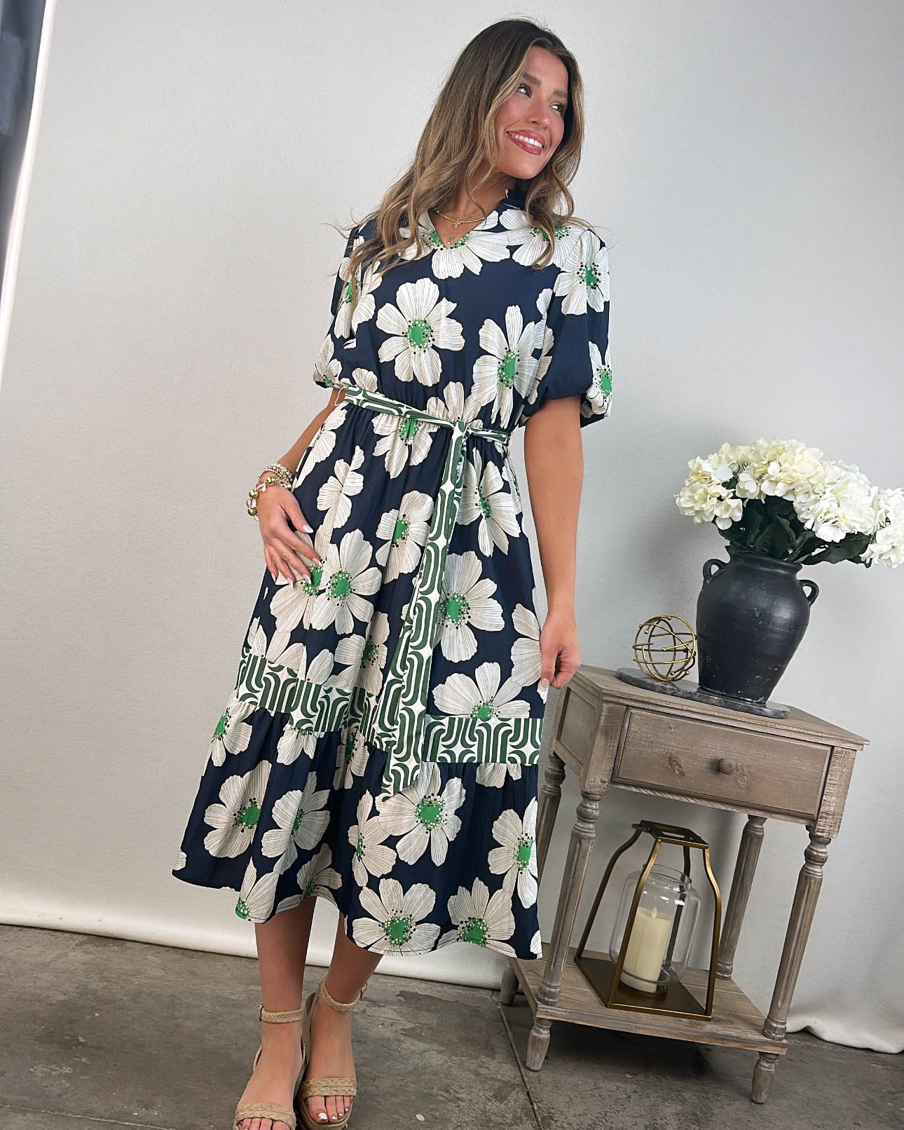 In Harmony Mixed Print Tiered Dress