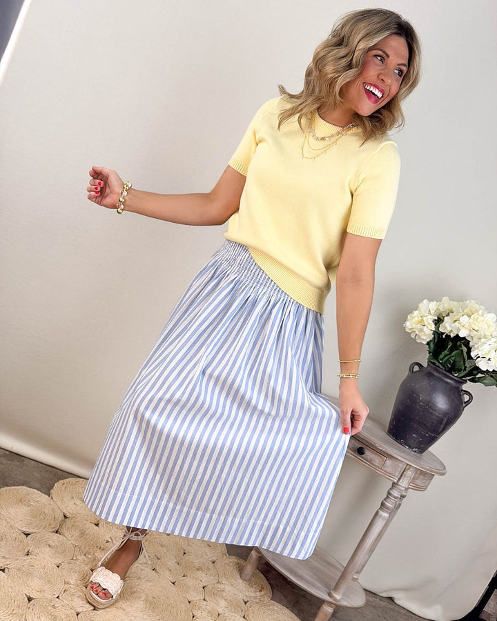 Maritime Striped Smocked Waist Midi Skirt
