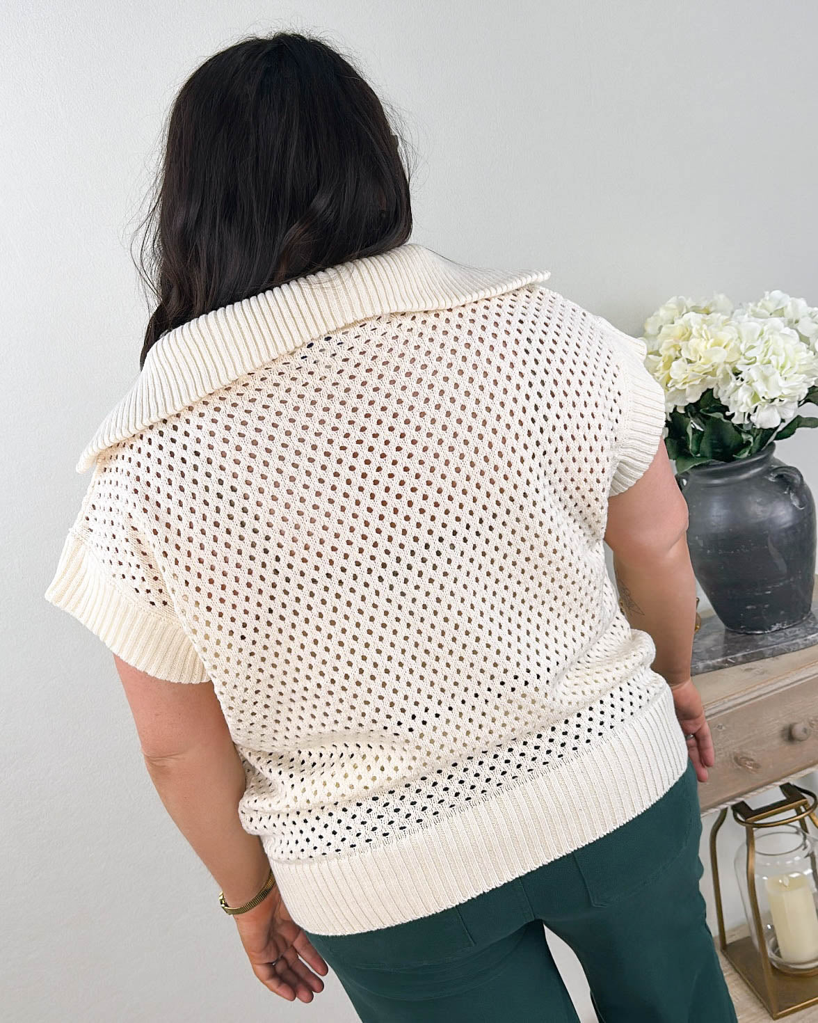 Mindy Open Knit Half Zip Collared Sweater