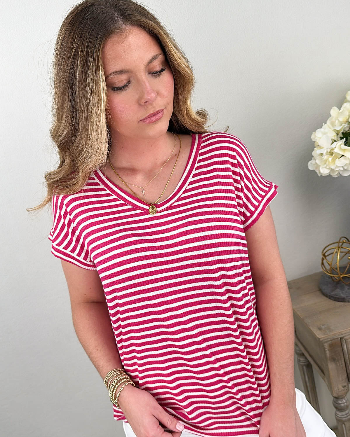 Spring Fling Striped Ribbed Top