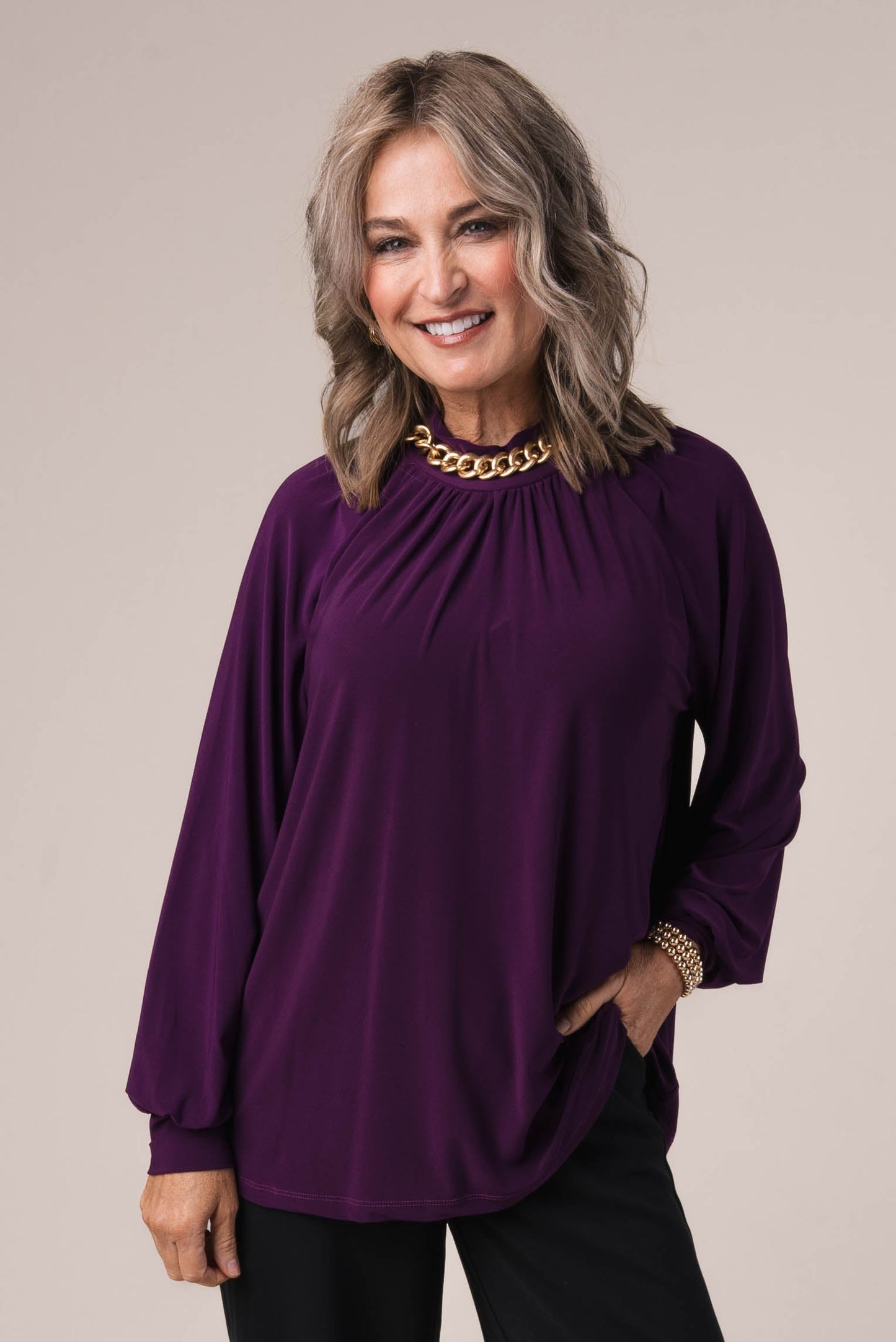 Shirred Mock Neck Top *Final Sale*