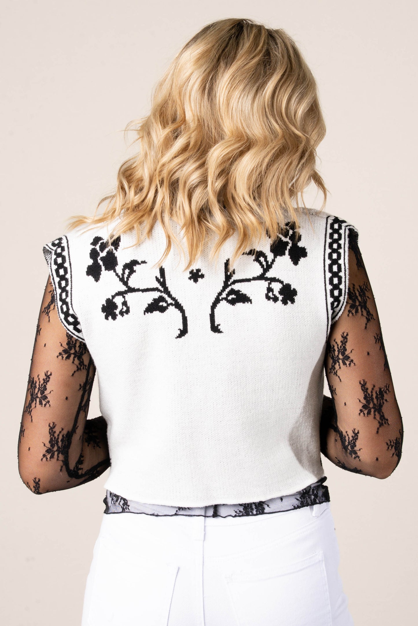 Floral Bow Front Sweater Vest