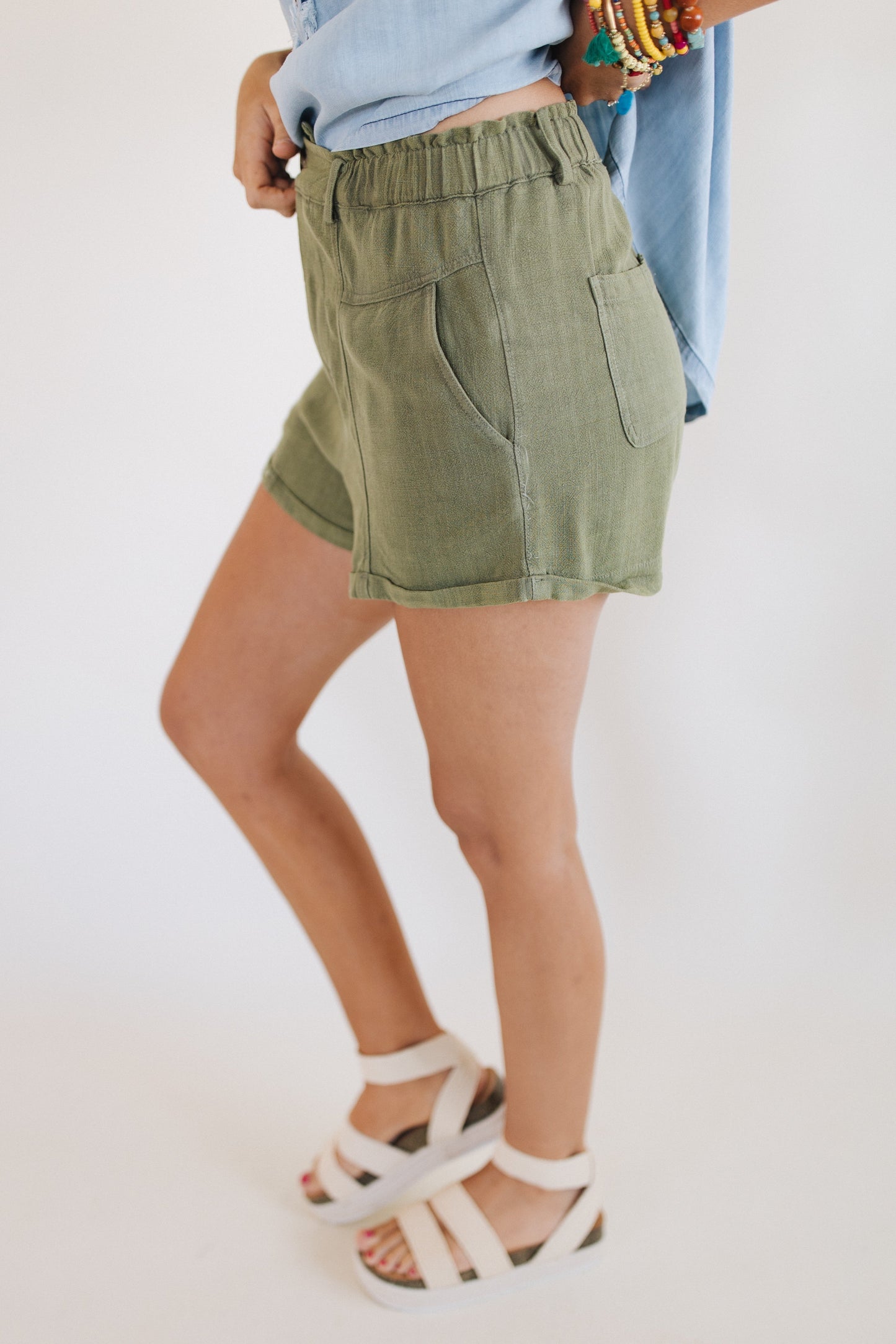 Linen Washed Cuff Hem Shorts *Final Sale*
