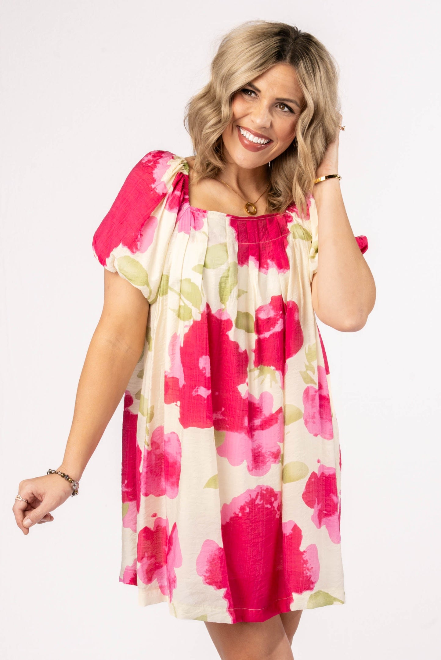 Floral Watercolor Square Neck Dress