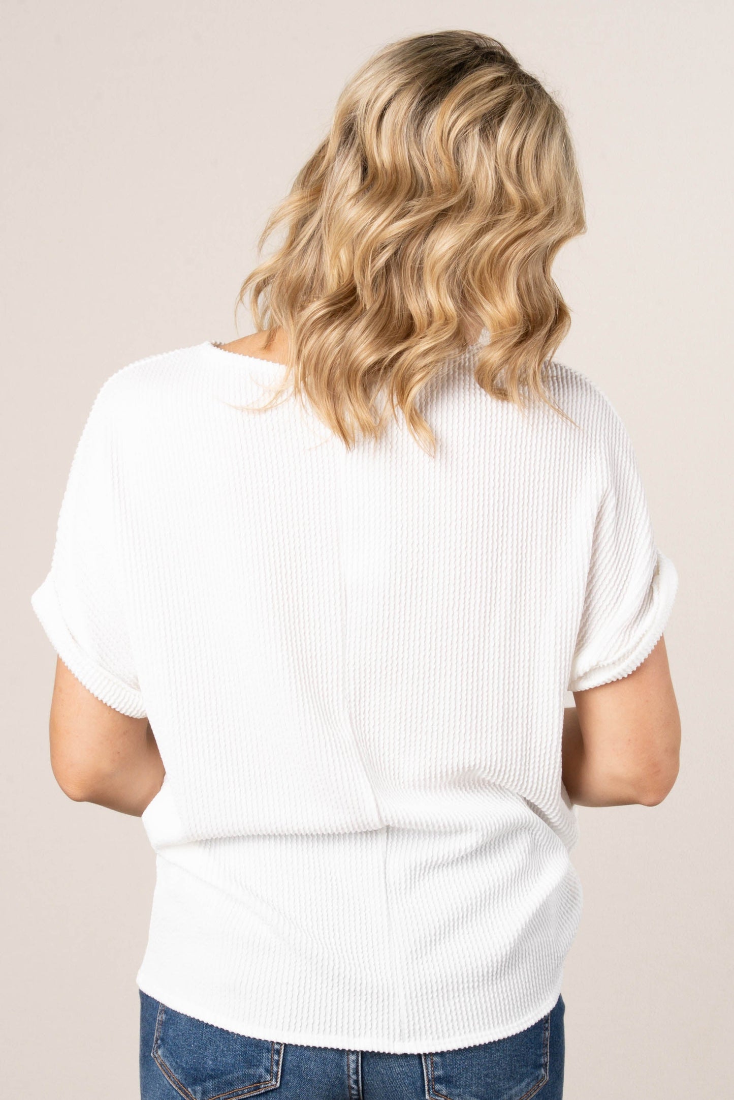 Ribbed Cuff Sleeve Dolman Top