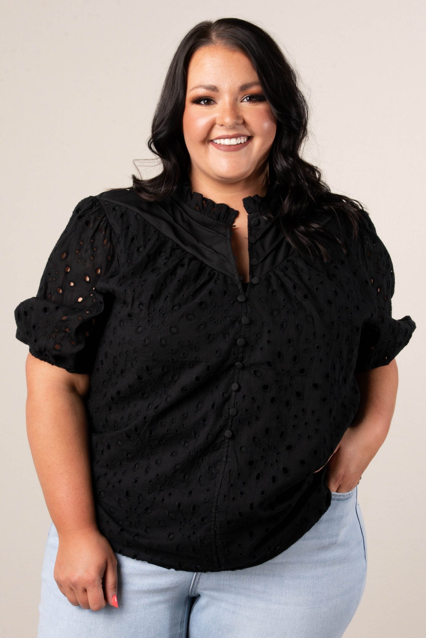 Georgia Mae Eyelet Bubble Sleeve Blouse