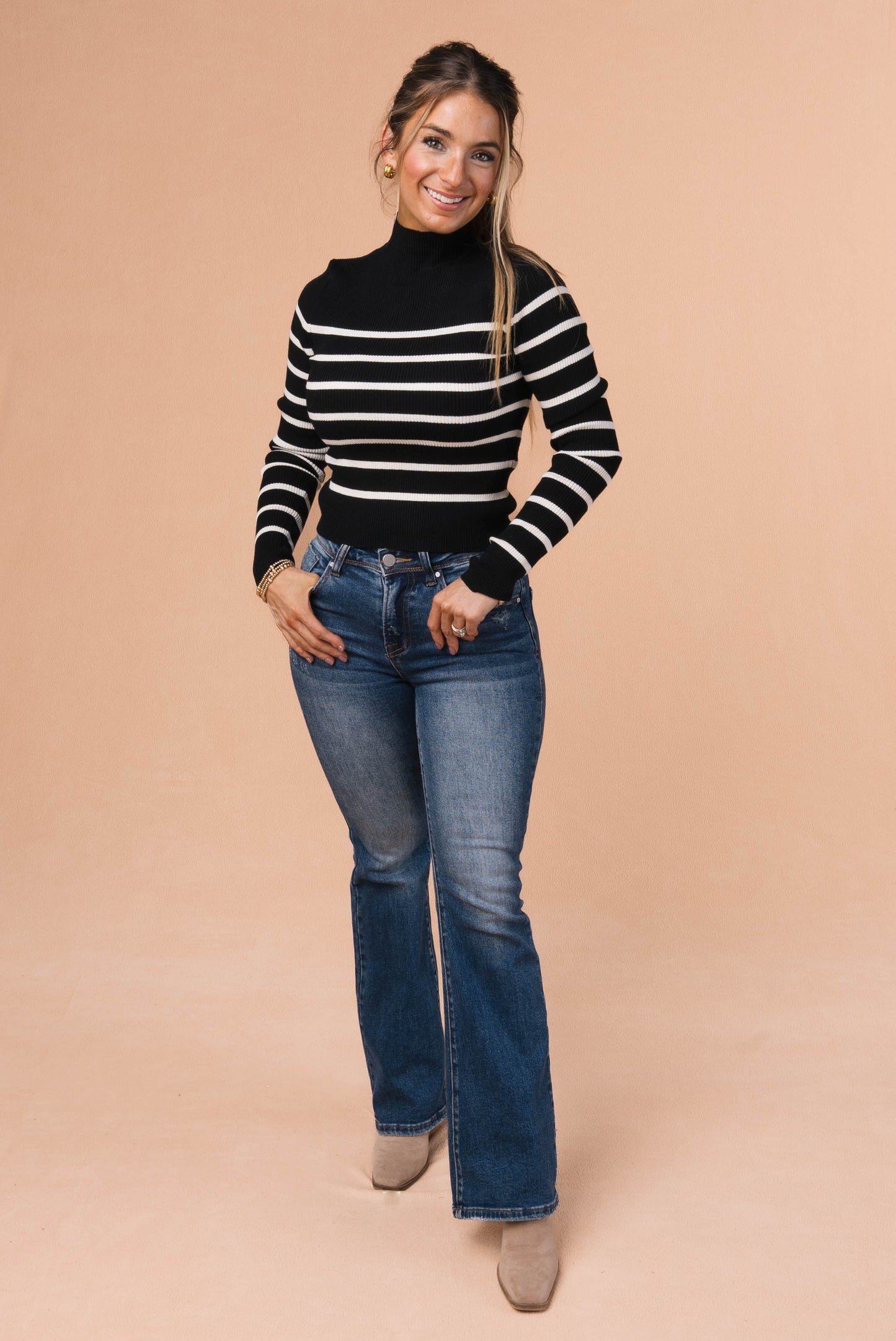 Stripe Mock Neck Crop Sweater *Final Sale*