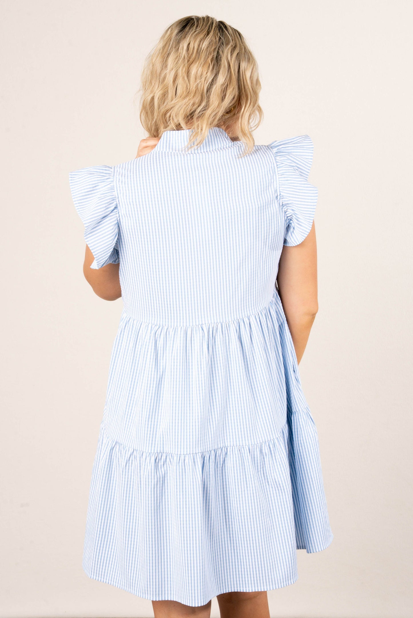 Seersucker Ruffled Tiered Dress