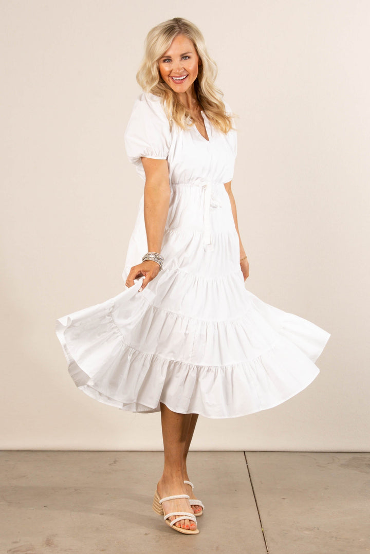 Gathered Detail Tiered Midi Dress