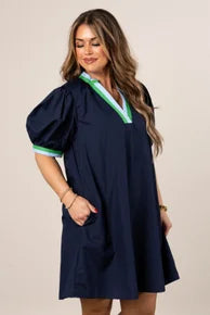 Contrast Stripe Trim Stand Collar Dress *Final Sale*