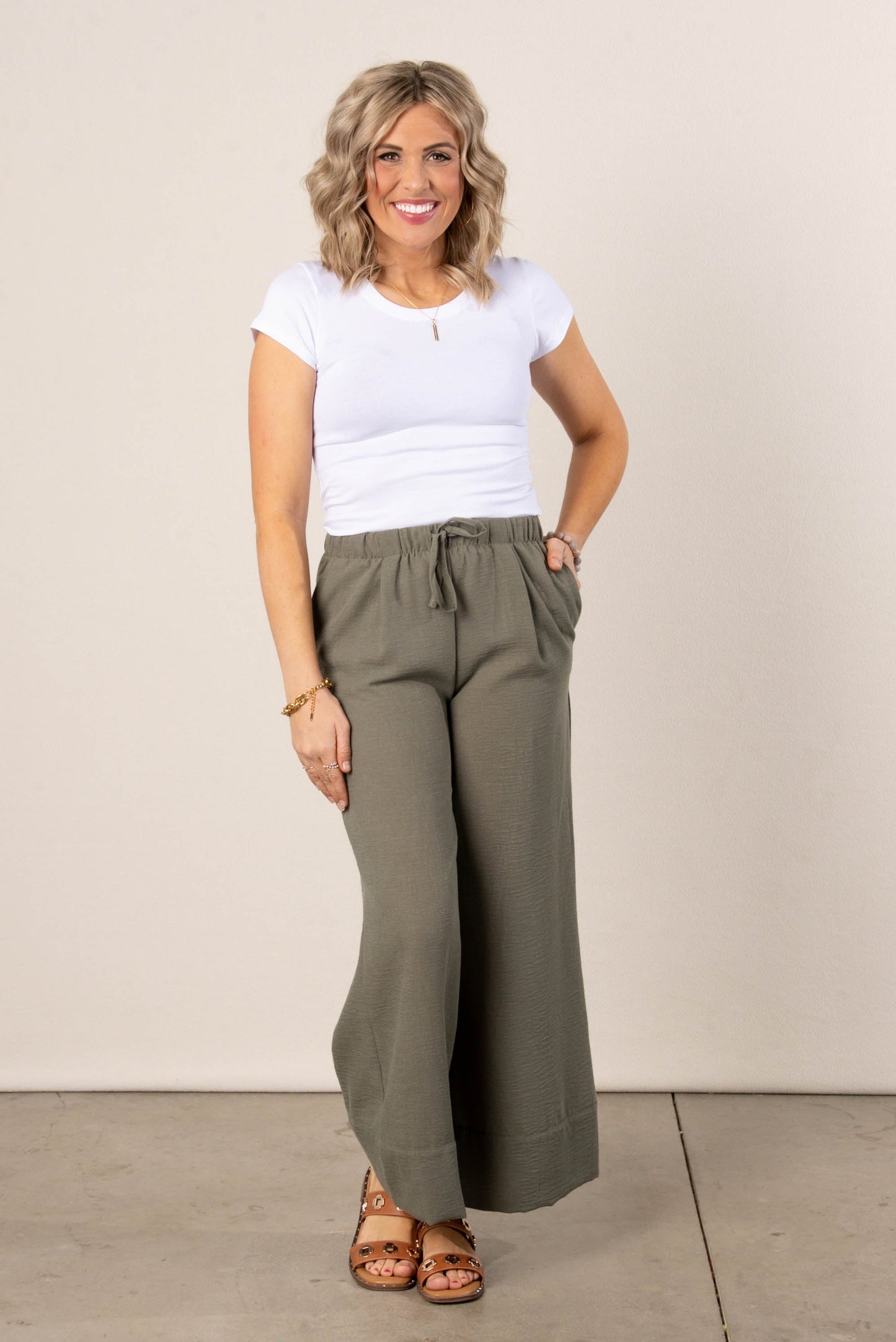Textured Drawstring Palazzo Pants