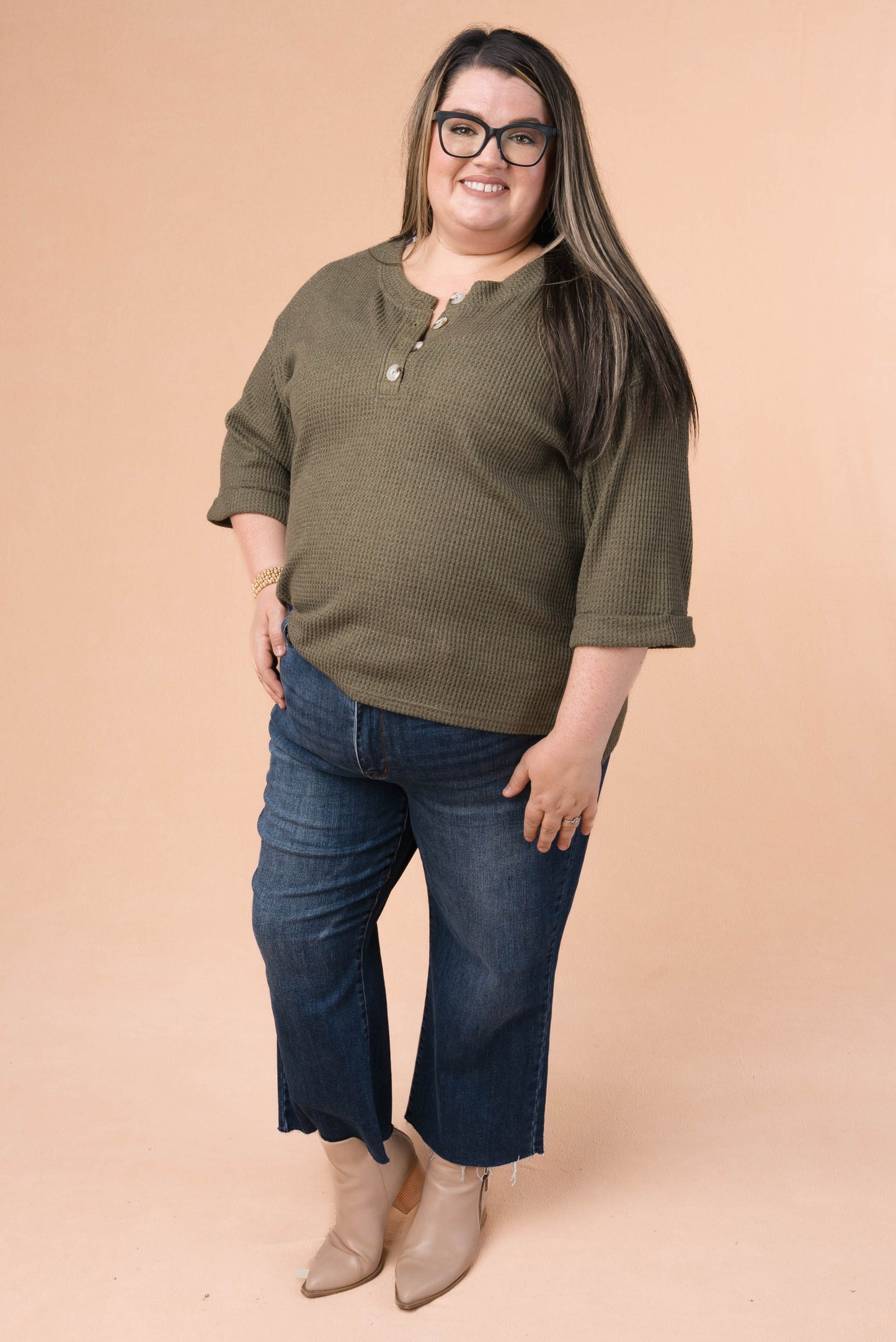 Waffle Knit Henley Top *Final Sale*