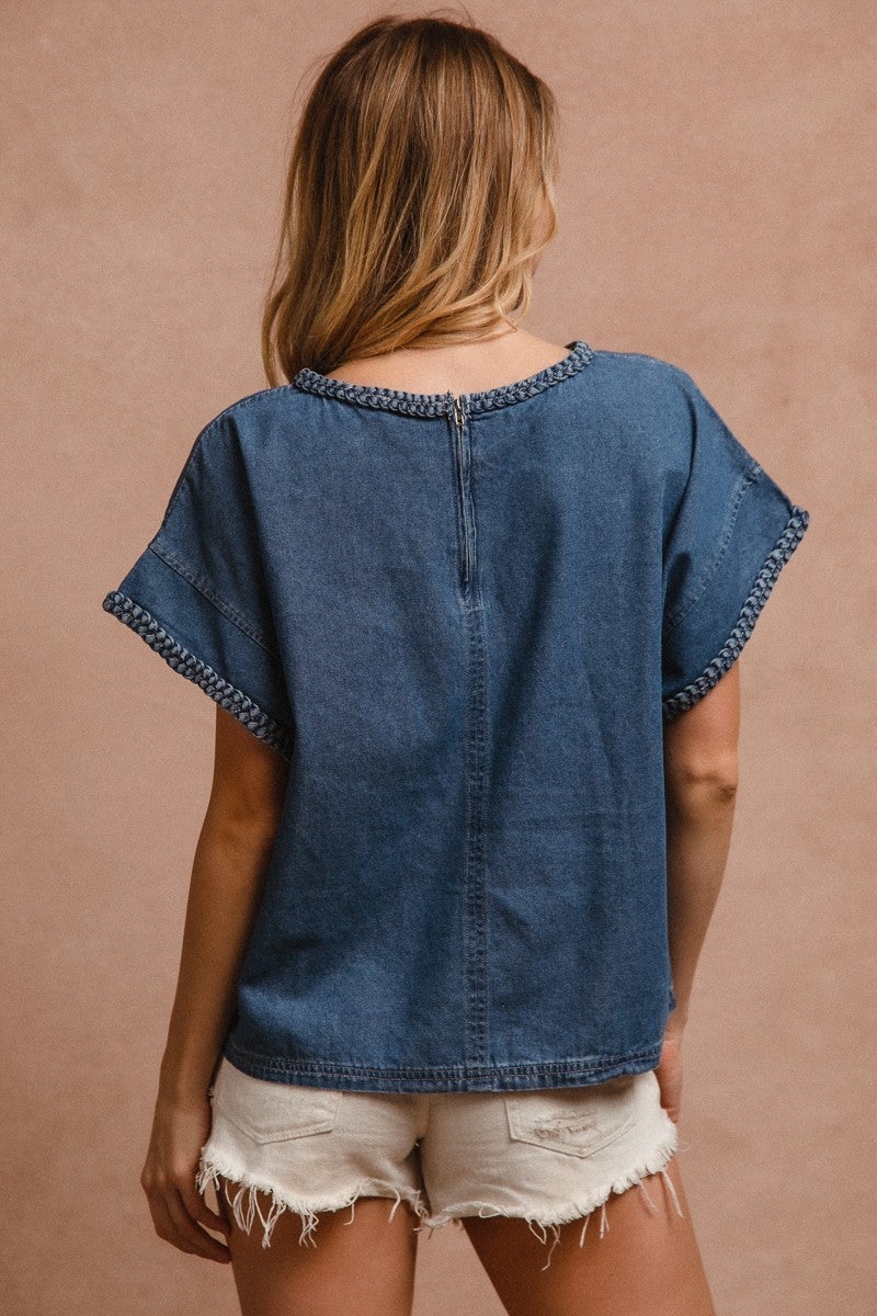 Braided Detail Denim Top