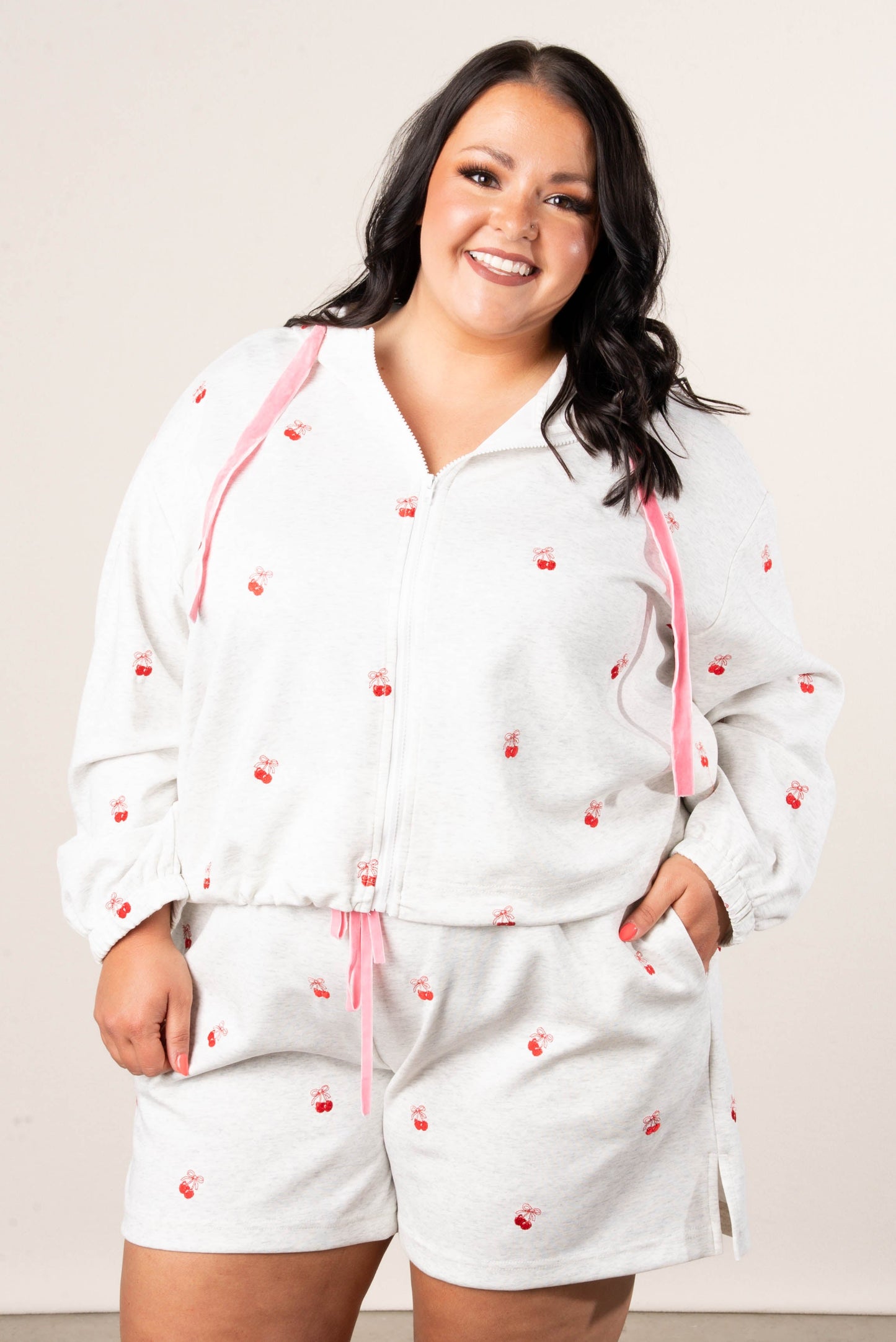 Cherry Embroidered Jacket + Shorts Set