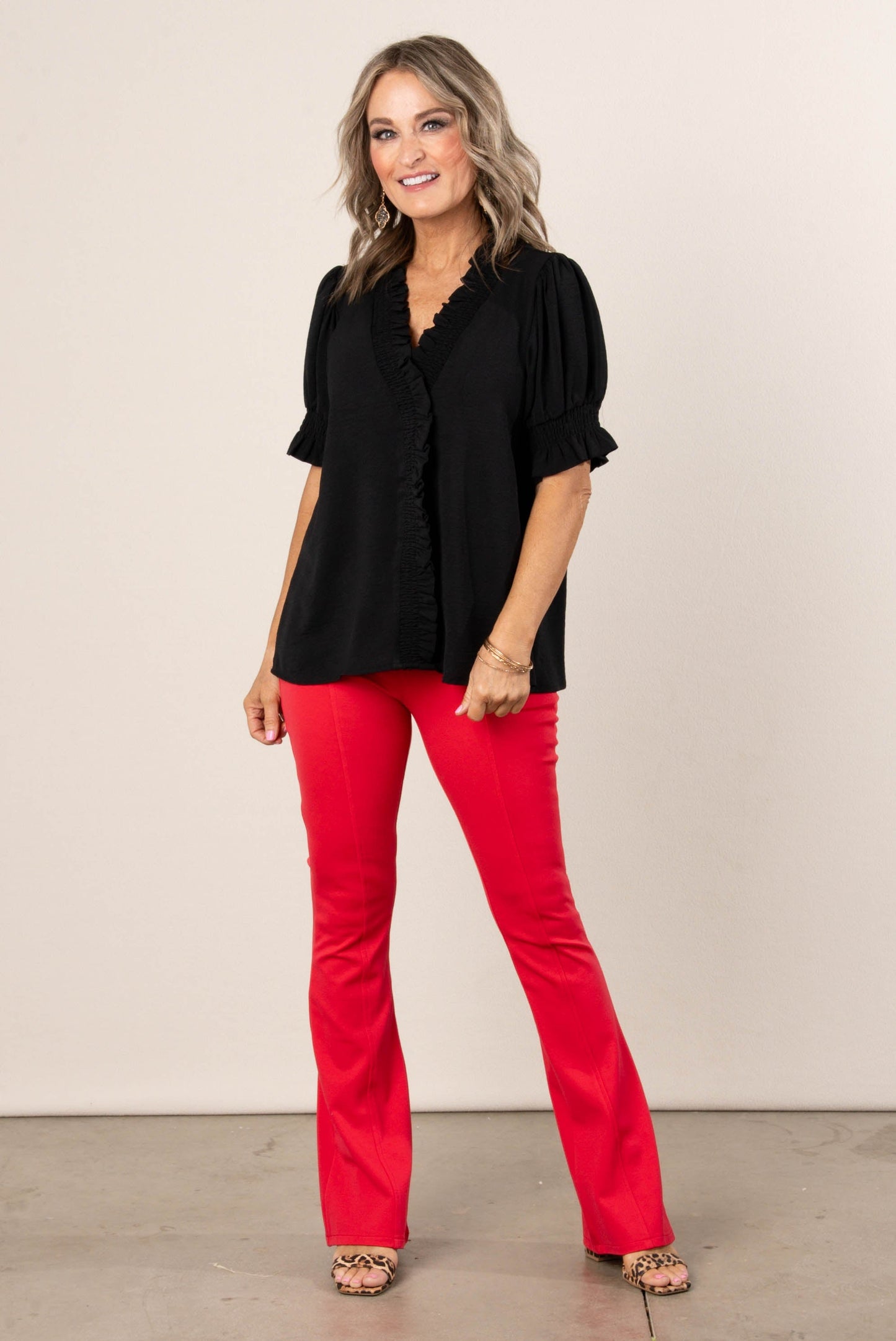Smocked Ruffle Edge Blouse