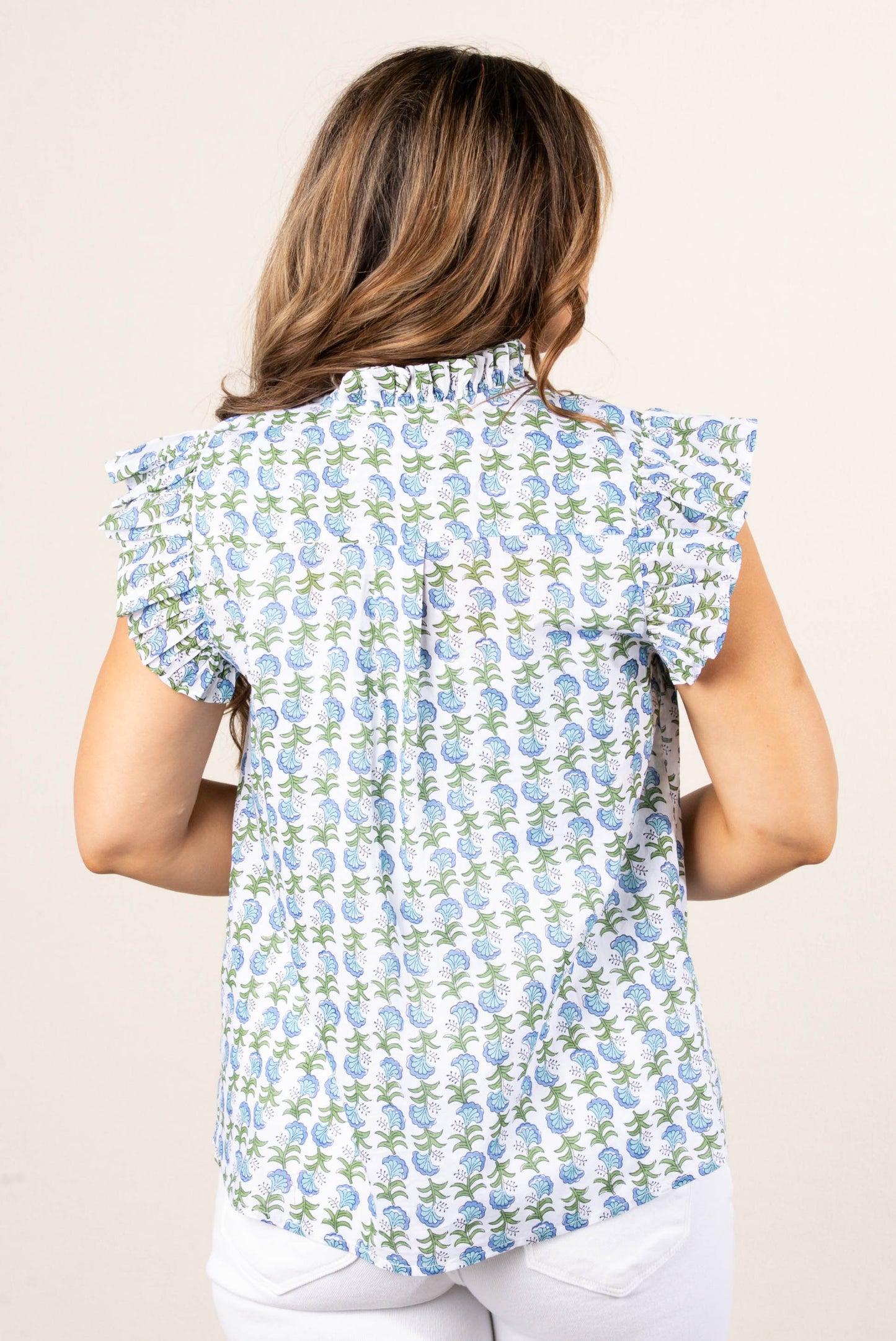 Floral Fan Pleat Detail Blouse