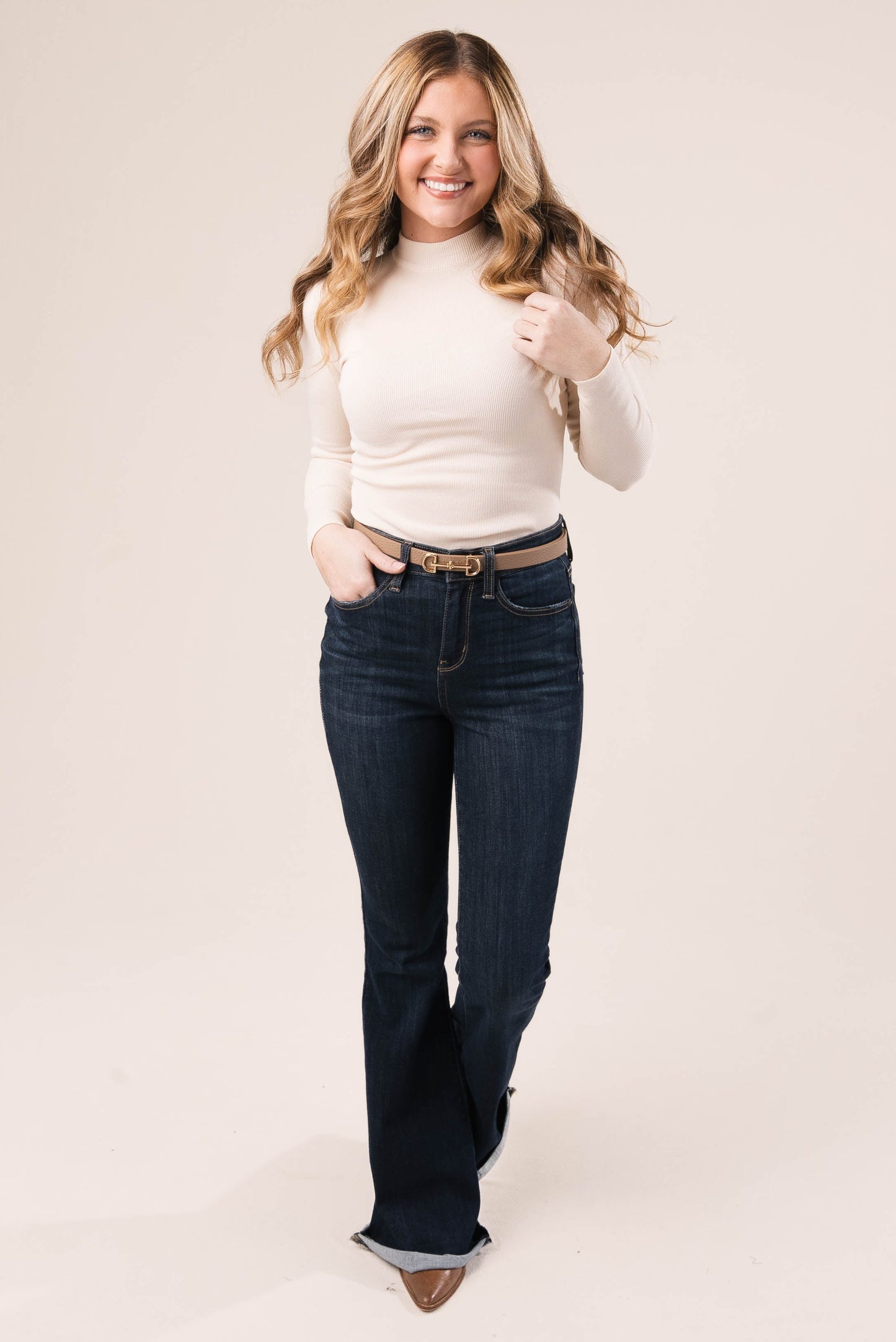 Fine Ribbed Mock Neck Top