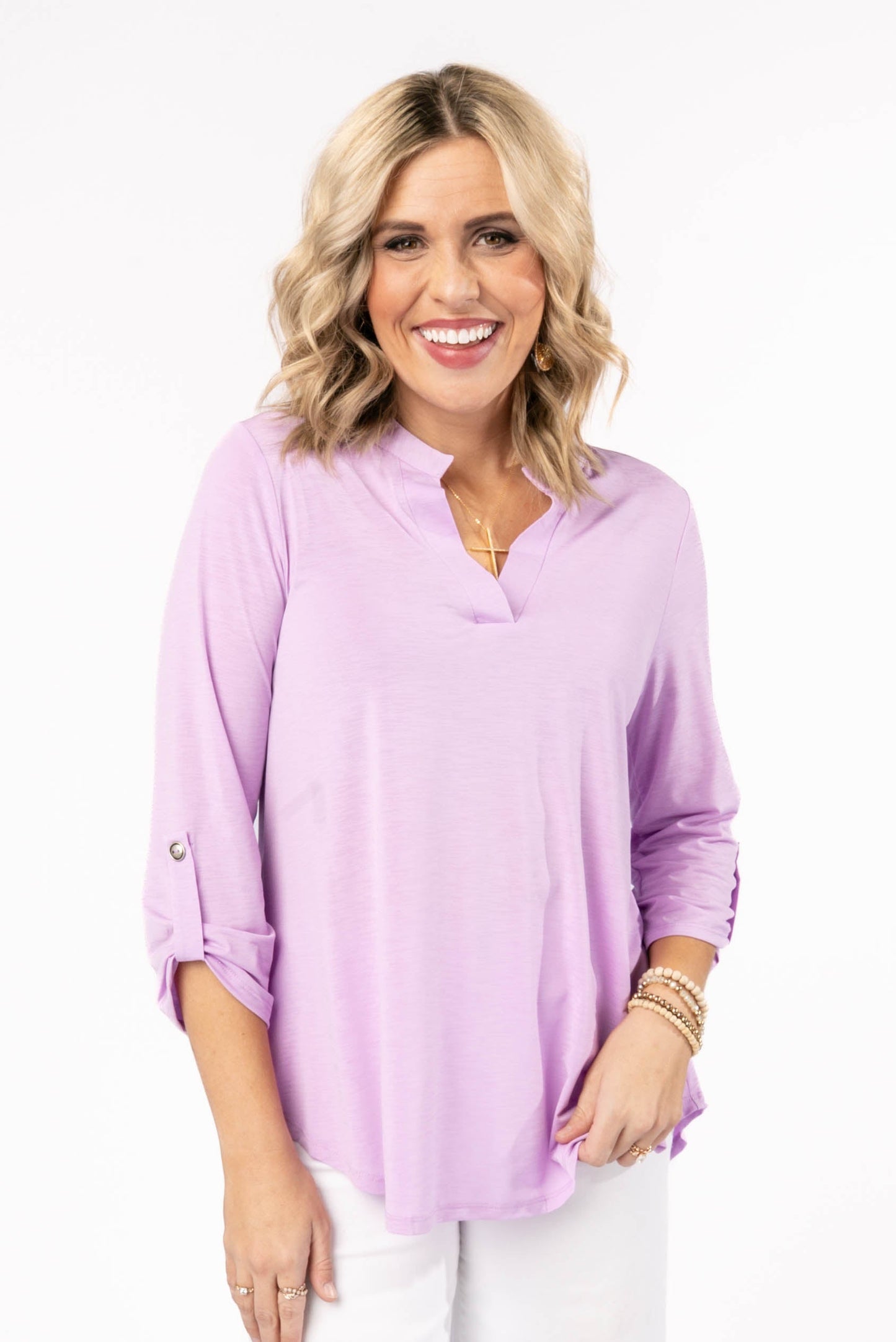 Liz Solid Tab Sleeve Top