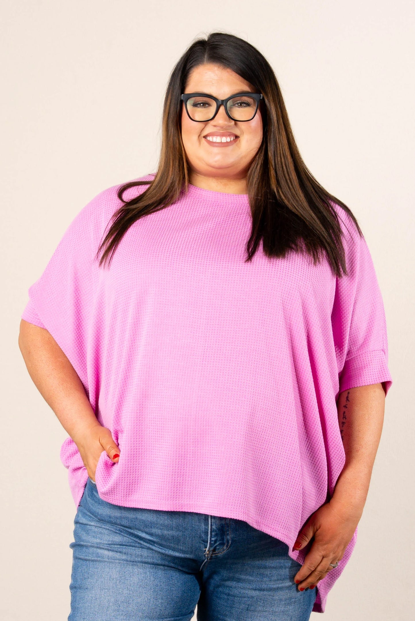 Waffle Knit Hi-Lo Poncho Top