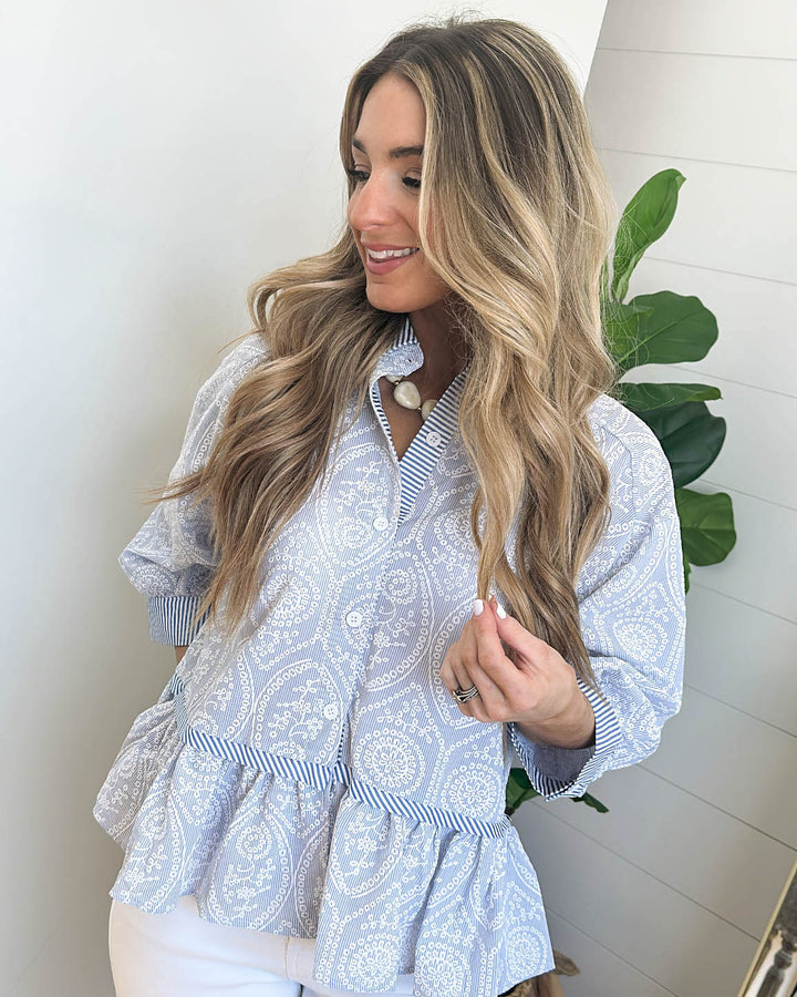 Even Sweeter Mixed Print Peplum Shirt