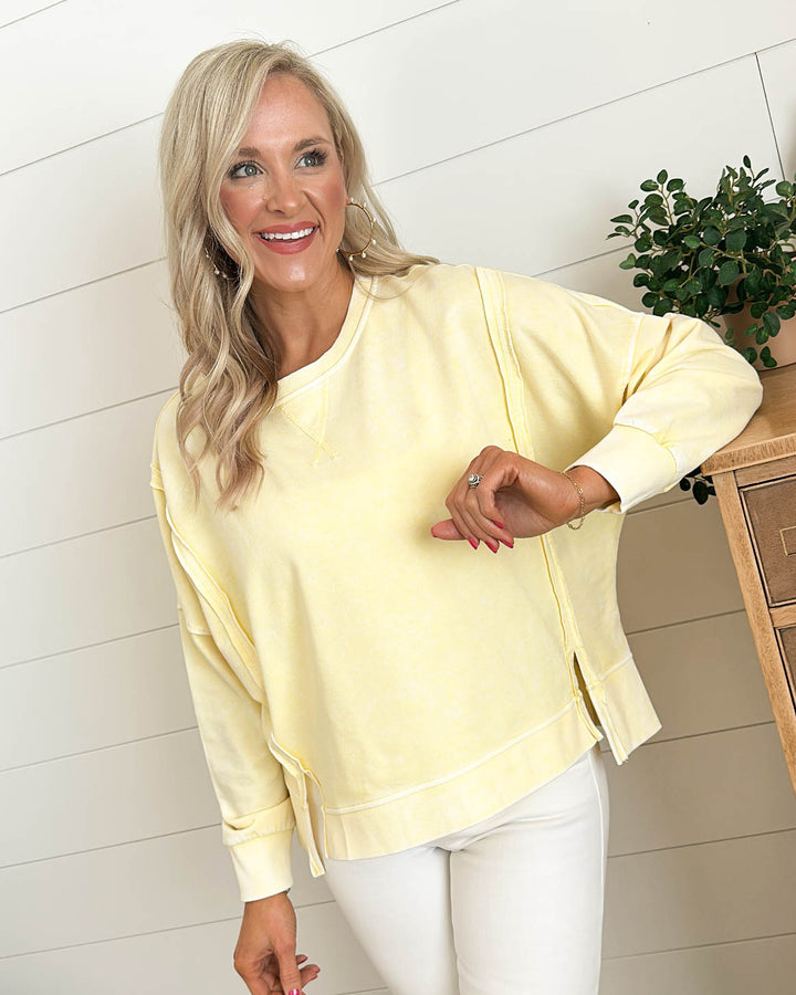 Fresh Start Acid Washed Top Stitch Top