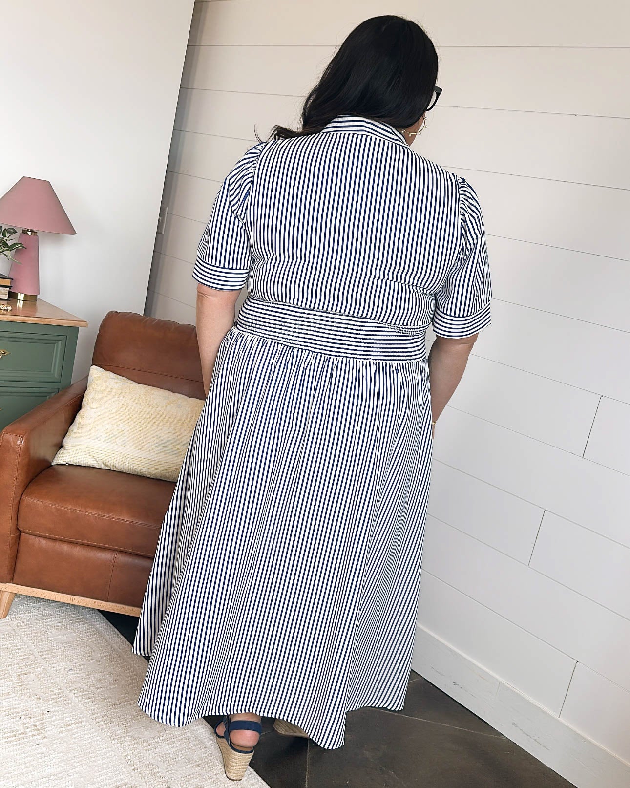 Newport Pier Striped Front Zip MIdi Dress